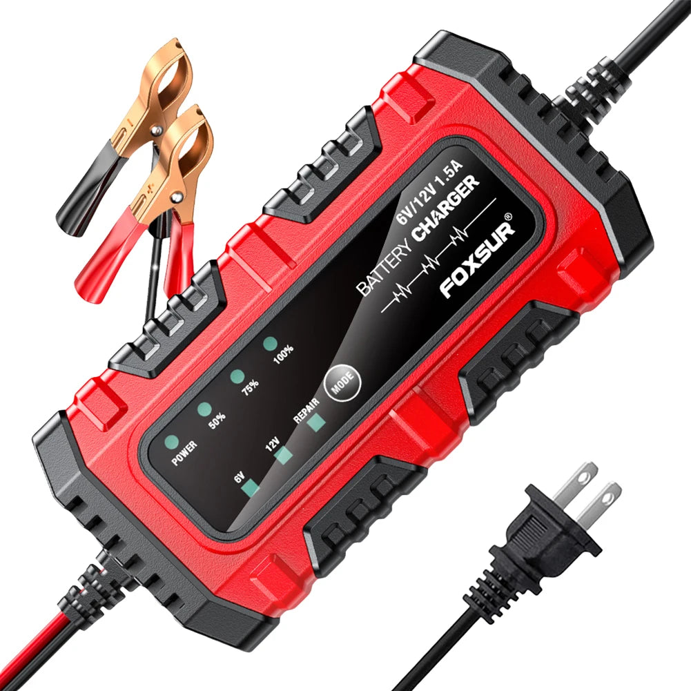 6V 12V 1.5A Smart Car Battery Charger for Lead-Acid AGM GEL Batteries (US)