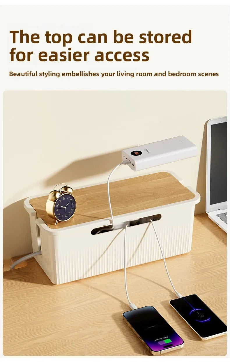 Cable Storage Box Desktop Charging Data Cable Storage Device Plug Socket Cable Management Device Black White Storage Organizer
