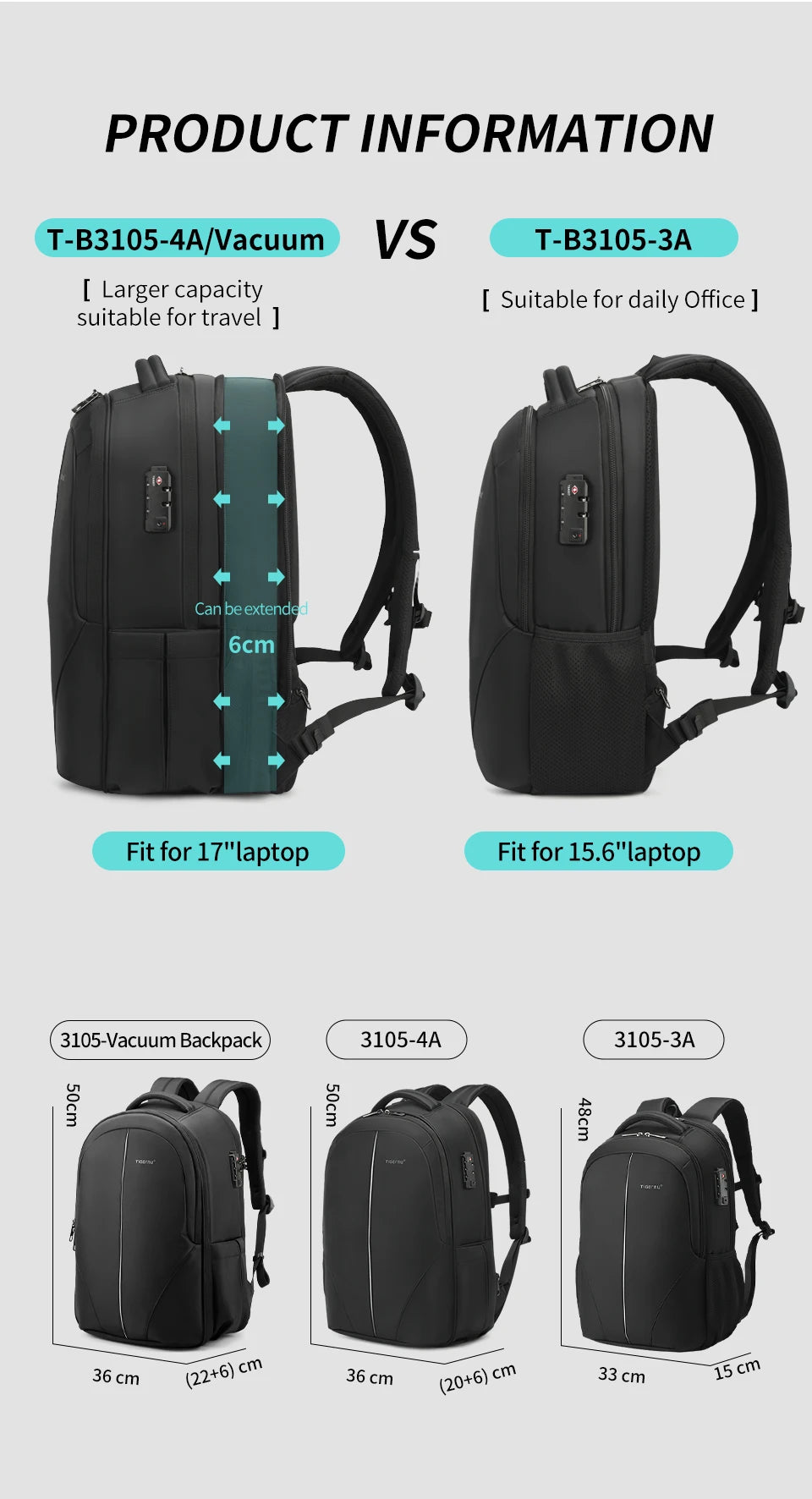 Tigernu Vacuum Compression Backpacks 15.6 17inch Laptop Backpack Men Automatic Vacuum Backpack No Pump Travel Backpack Bags TSA