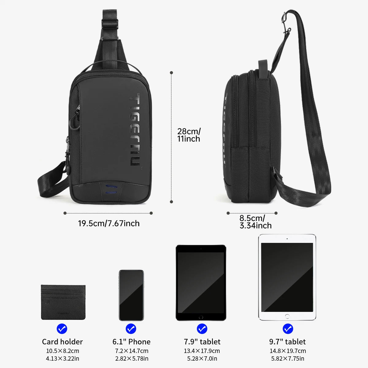 Tigernu Chest Bags For Men Cool Style Men Shoulder Bag 9.7inch IPad Bag Casual Male Crossbody Bag Lightweigt Mini Bags Messenger