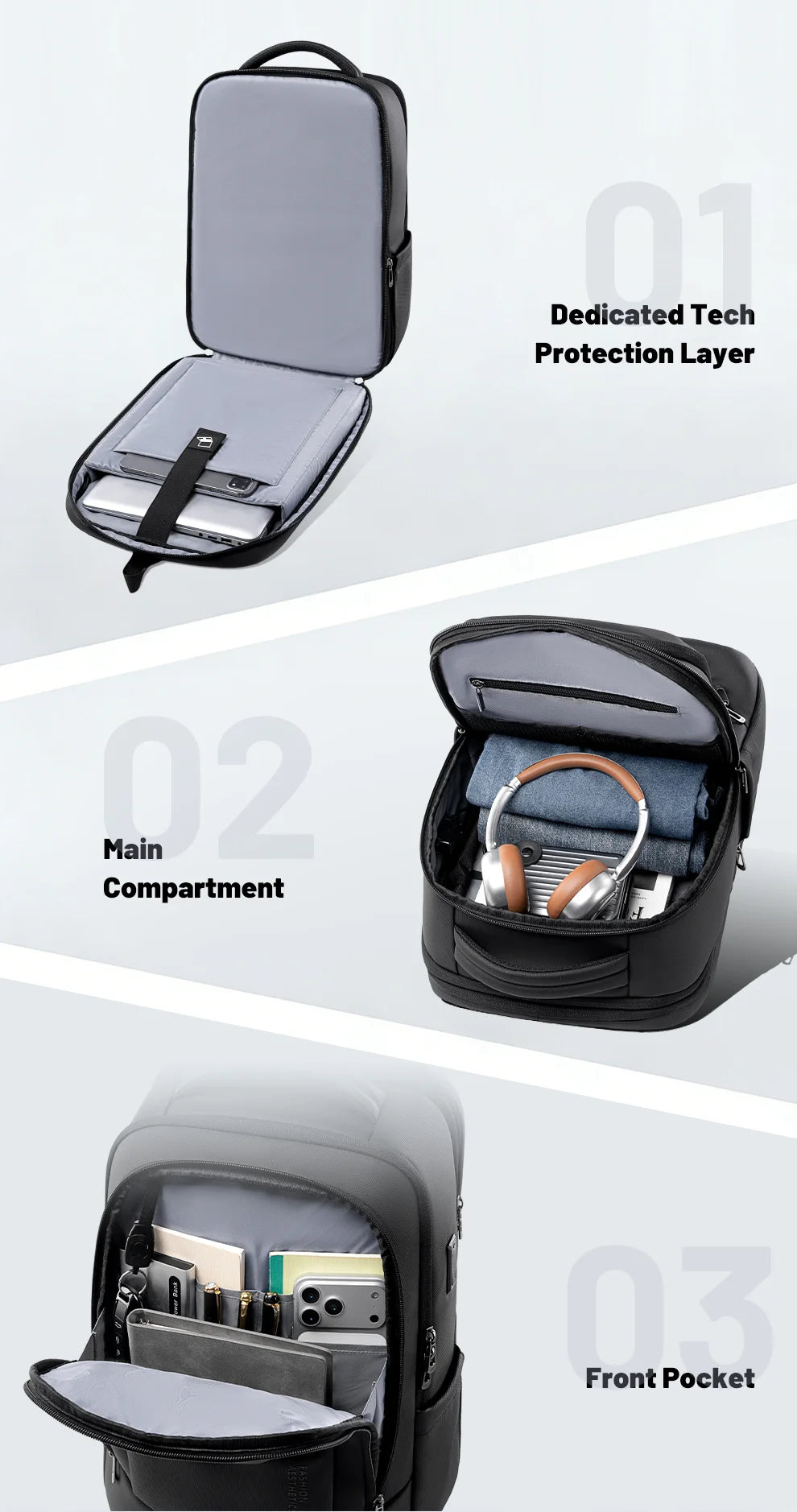 HK Business Backpack with USB Port 17 inch Laptop Bags for Men Waterproof Commute Daypack Large Capacity Travel Office Backpack