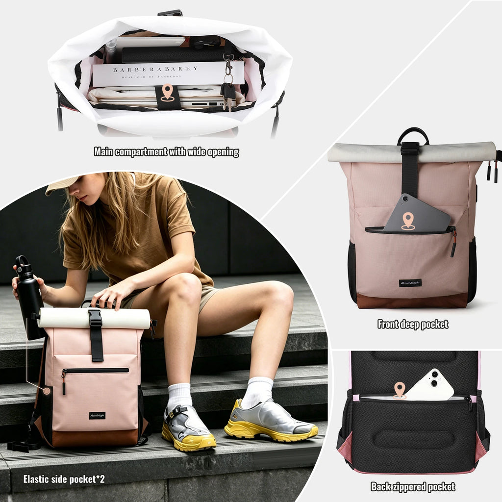 HK Multifunction Backpack for Women 15.6 inch Laptop Notebook Backpack Expandable School Bag Large Capacity Travel Daypack Pink
