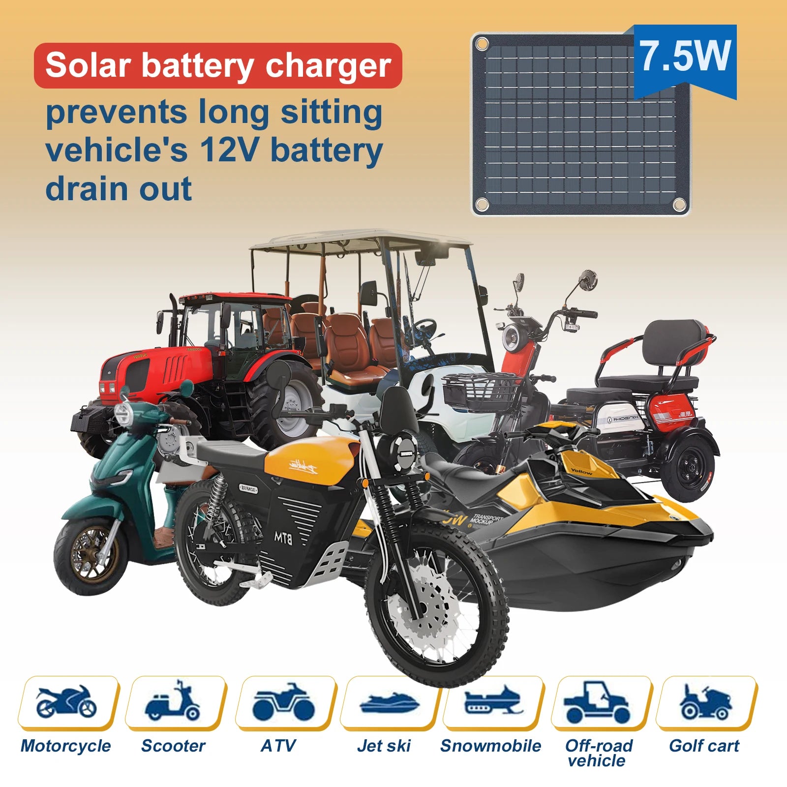 LEAORLD 7.5W 12V MPPT Solar Battery Charger, Solar Panel Maintenance Device, Solar Panel Trickle Charging Kit