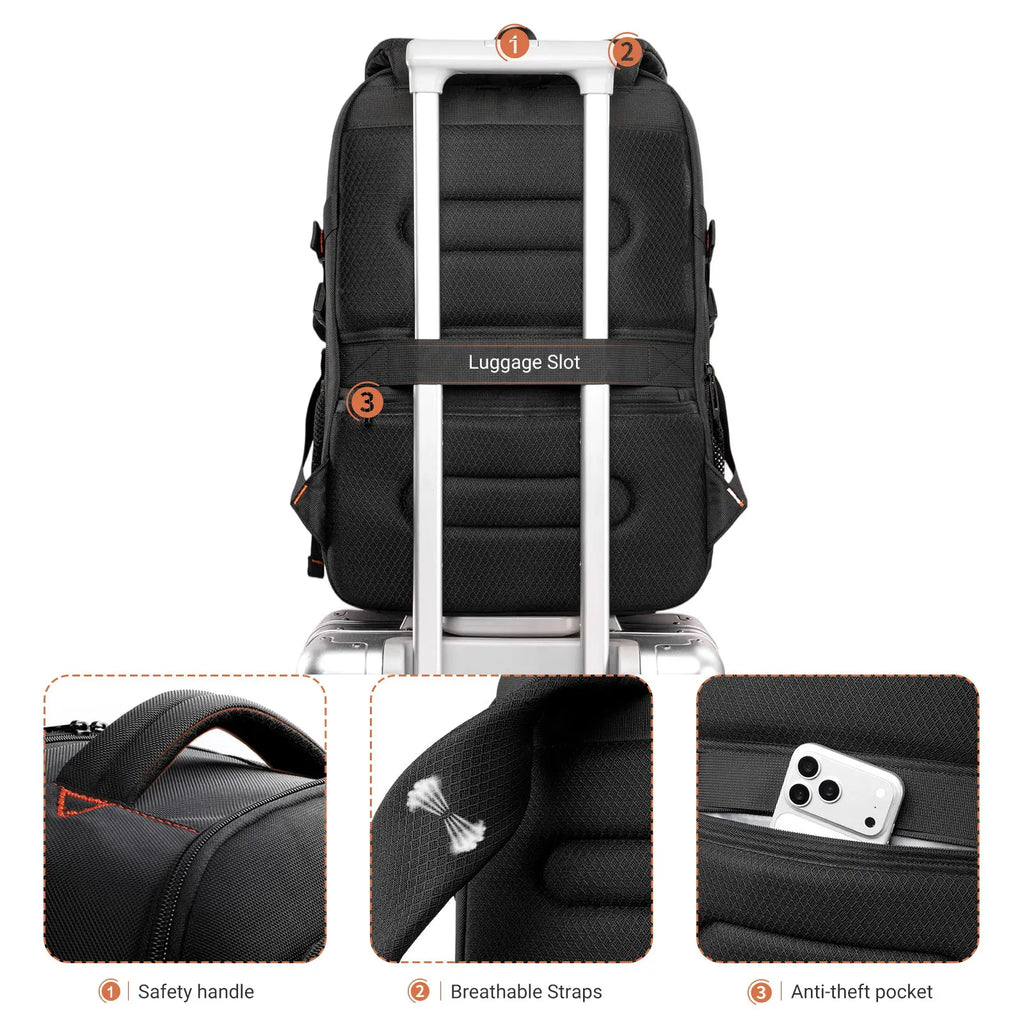 HK Large Capacity Travel Backpack Water Repellent 17.3 inch Laptop Business Bag for Men Work Leisure Hiking Rucksack School Bag