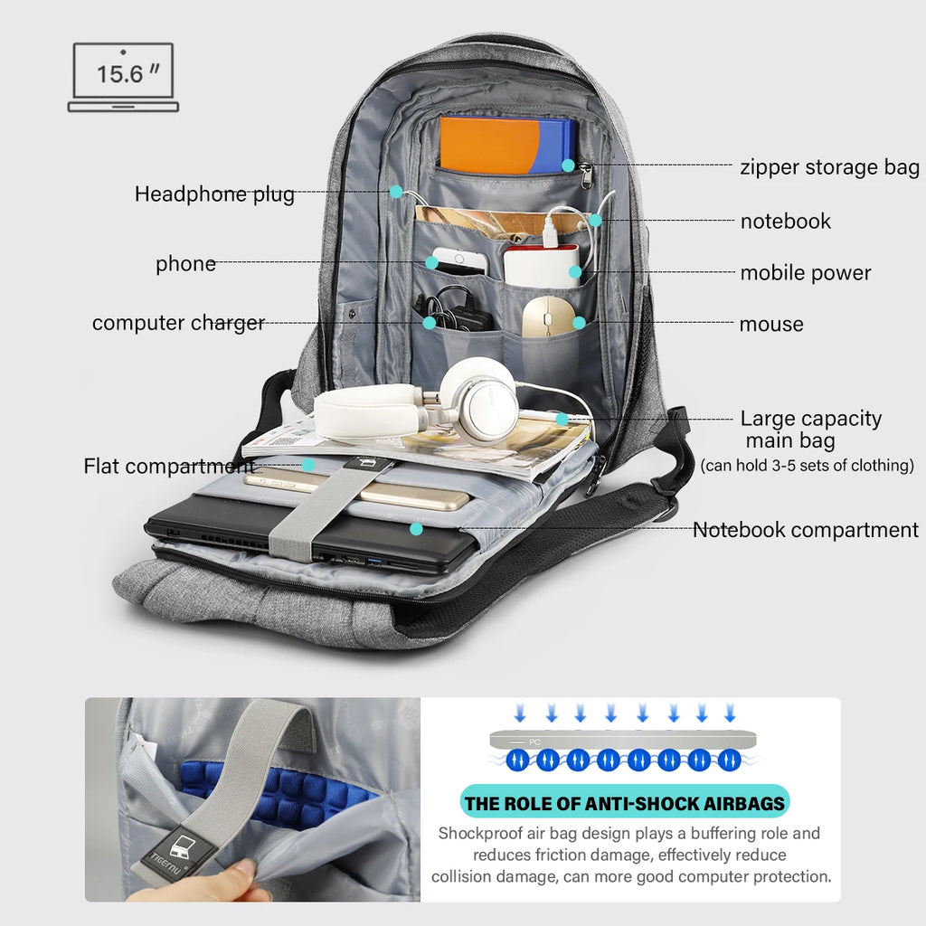 Tigernu Men Anti Theft Backpack 15.6inch Laptop Backpack Bags With USB Port Travel Bags Male Mochila Casual Schoolbags Knapsack
