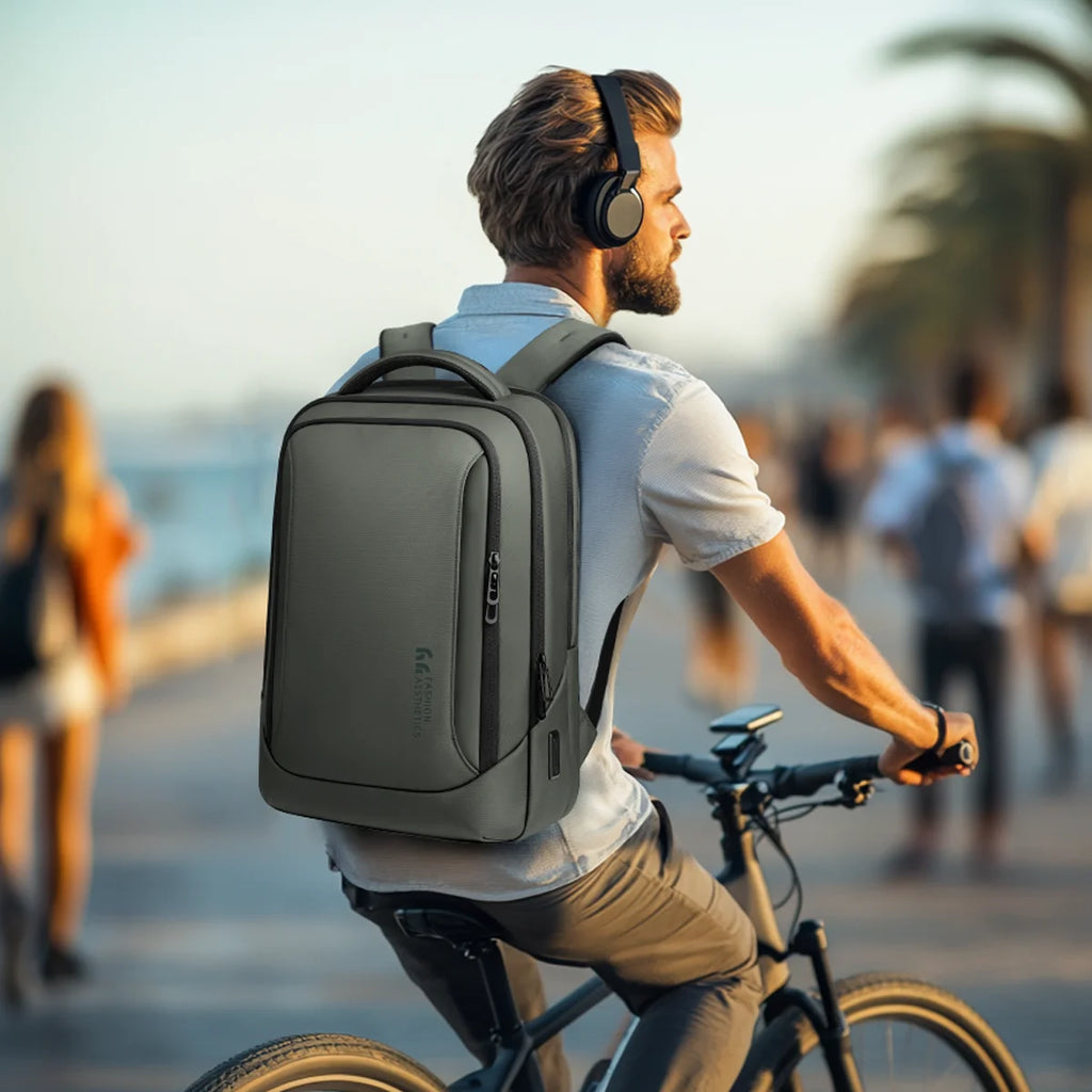 HK Casual Travel Backpack for Men 15.6 inch Laptop Backpack with USB Charging Port Waterproof Daypack Computer Bag for Business