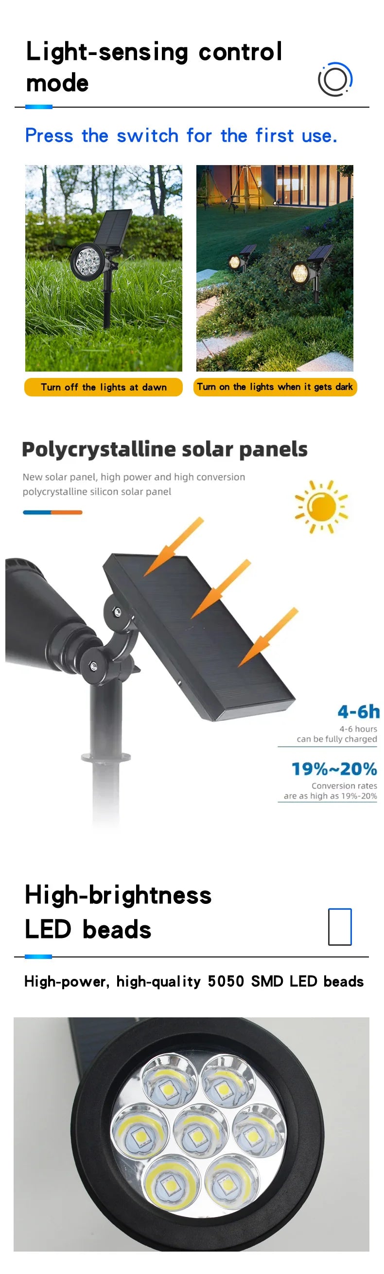 Solar lawn light, ground-mounted lamp, outdoor waterproof courtyard, villa garden, tree lighting, landscape spotlight
