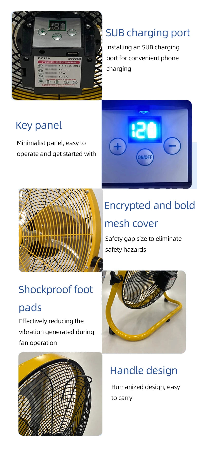 Solar charging fan outdoor fishing camping desktop floor fan mobile portable industrial commercial powerful fan