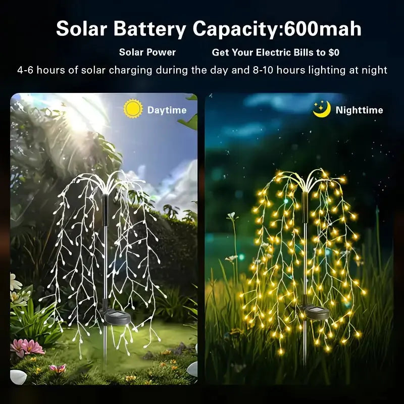 Solar Willow Lawn Lights Outdoor Waterproof for Courtyard Garden Terrace Balcony Wedding Festival Outside Decorative Lights