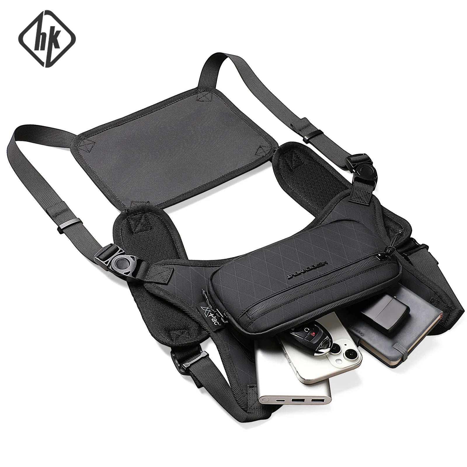 HK Outdoor Chest Bag Unisex Running Cycling Chest Pack Workouts Sports Chest Rig Pack for Men and Women Waterproof X-PAC Fabric