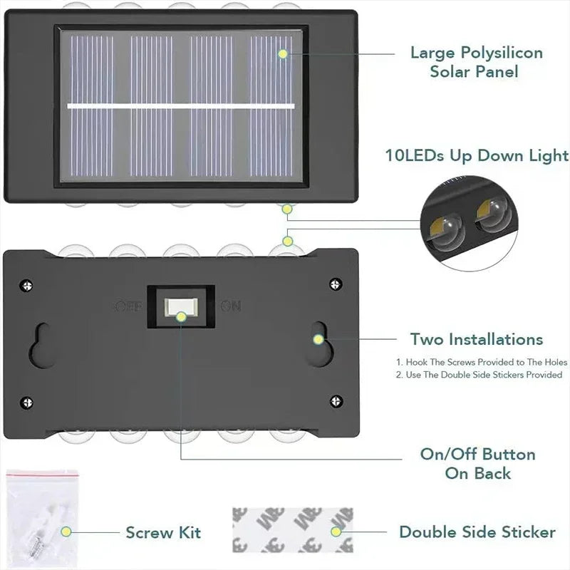 Solar Wall Lamp Outdoor Waterproof Solar Lights Up And Down Convex lens Lighting For Garden Street Landscape Balcony Outdoor Dec