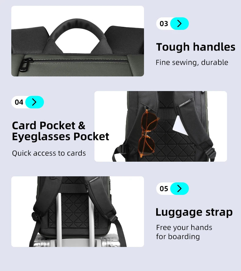 HK Business Travel Backpack Men Waterproof 15.6 inch Laptop Backpack with USB Port Anti-theft Computer College Bag Casual Daypac
