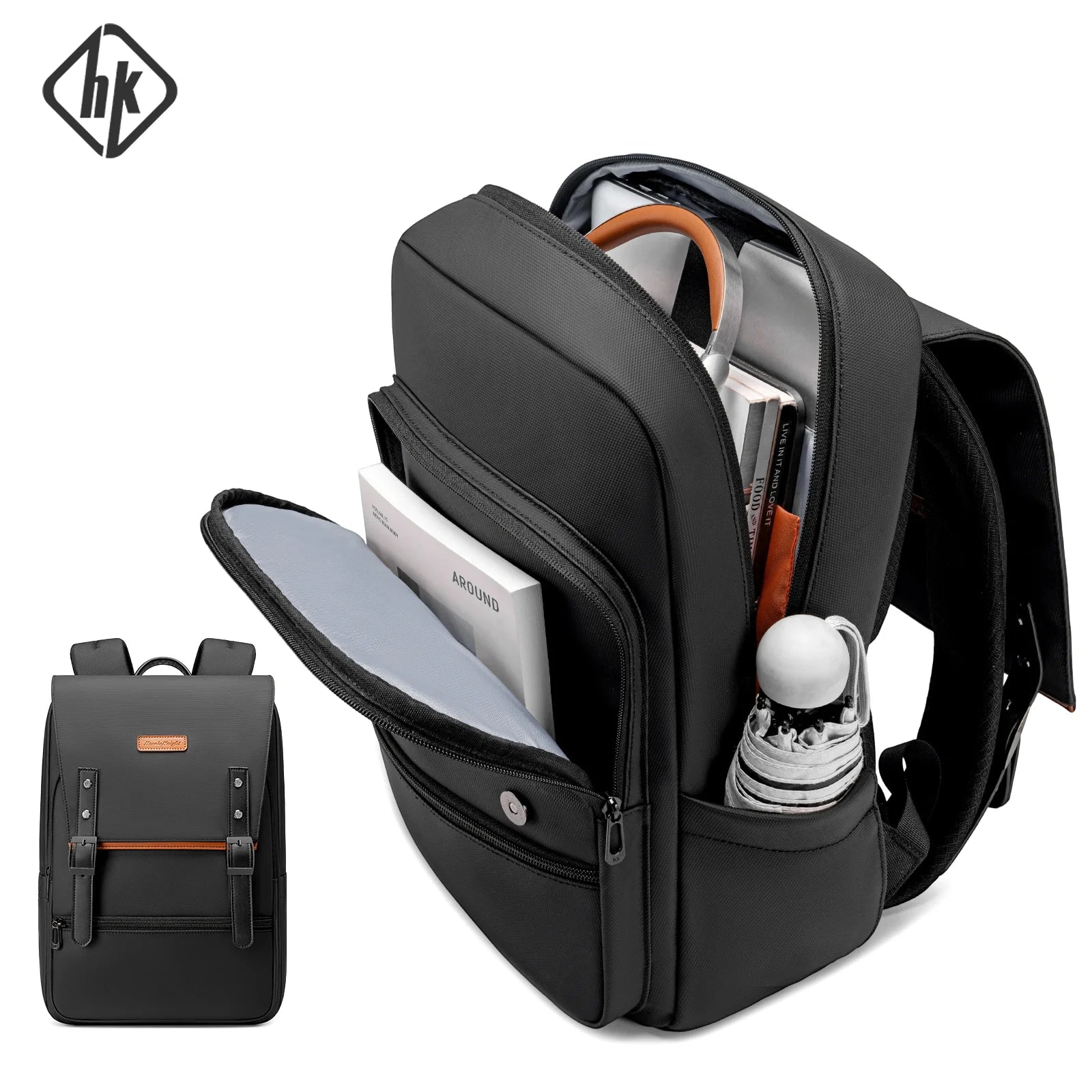 HK Stylish Business Backpack for Men Waterproof 15.6 inch Laptop Backpack Travel School Bag Large Capacity Daypack Computer Bag