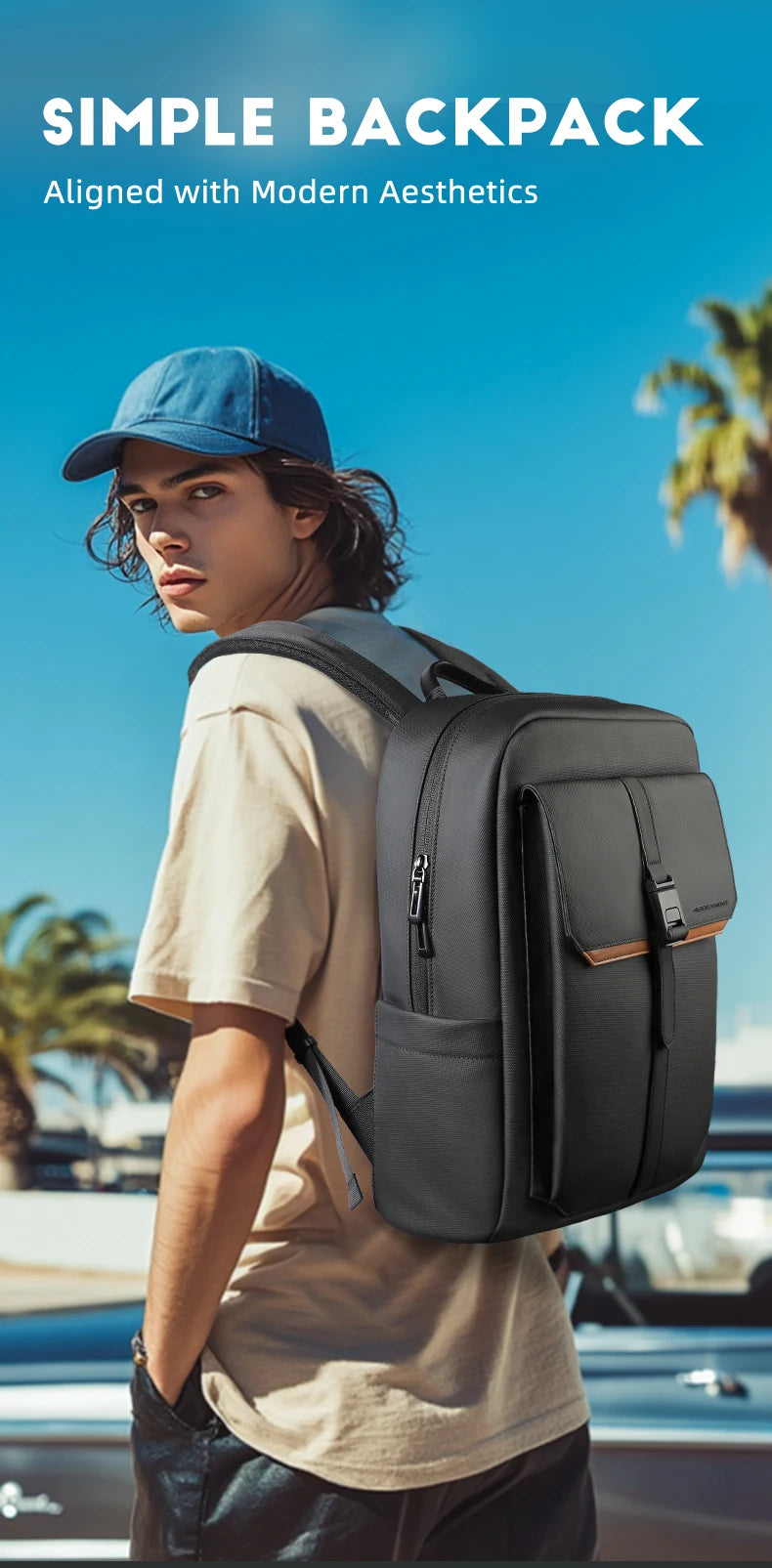 HK Vintage Flap Backpack for Men Waterproof 15.6 inch Laptop Backpack Casual College School Computer Bag Travel Backpack Daypack