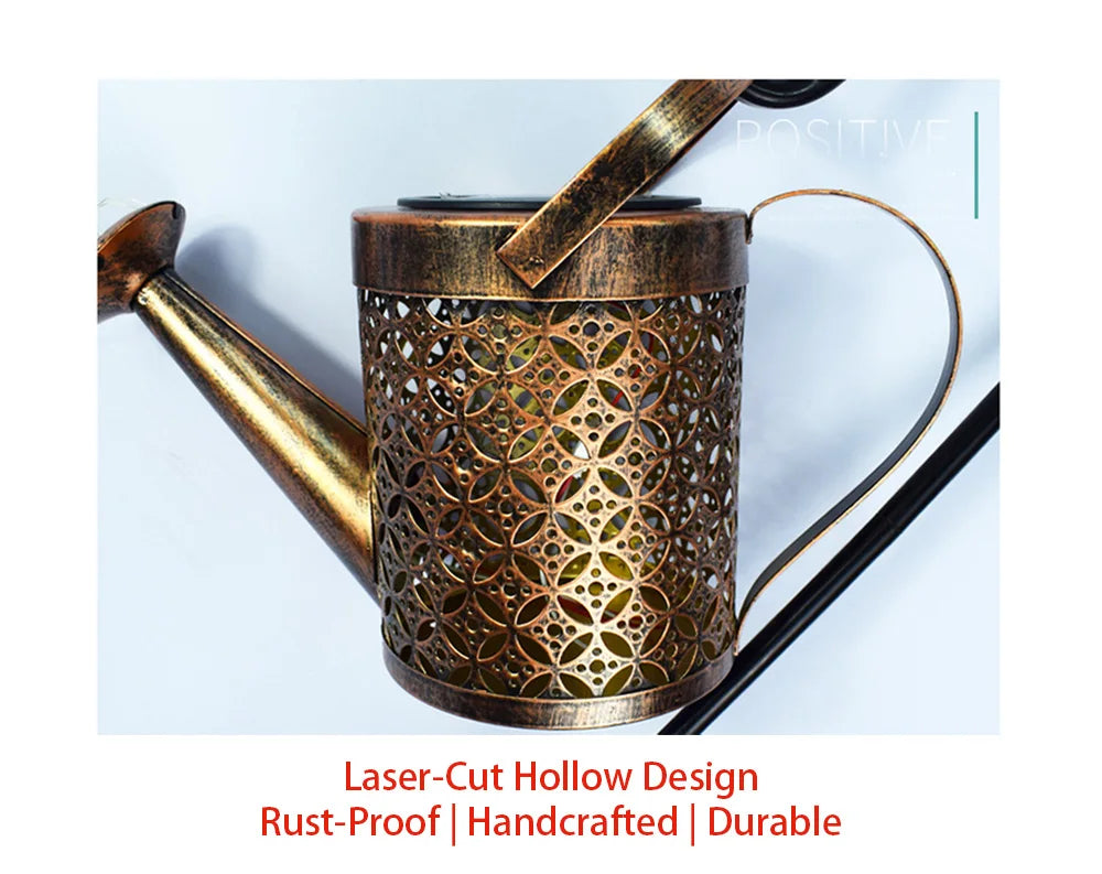 Solar Watering Can Light Outdoor Garden Decoration – Hollow Iron LED Projection Lamp, Waterproof Landscape Ground Stake Light