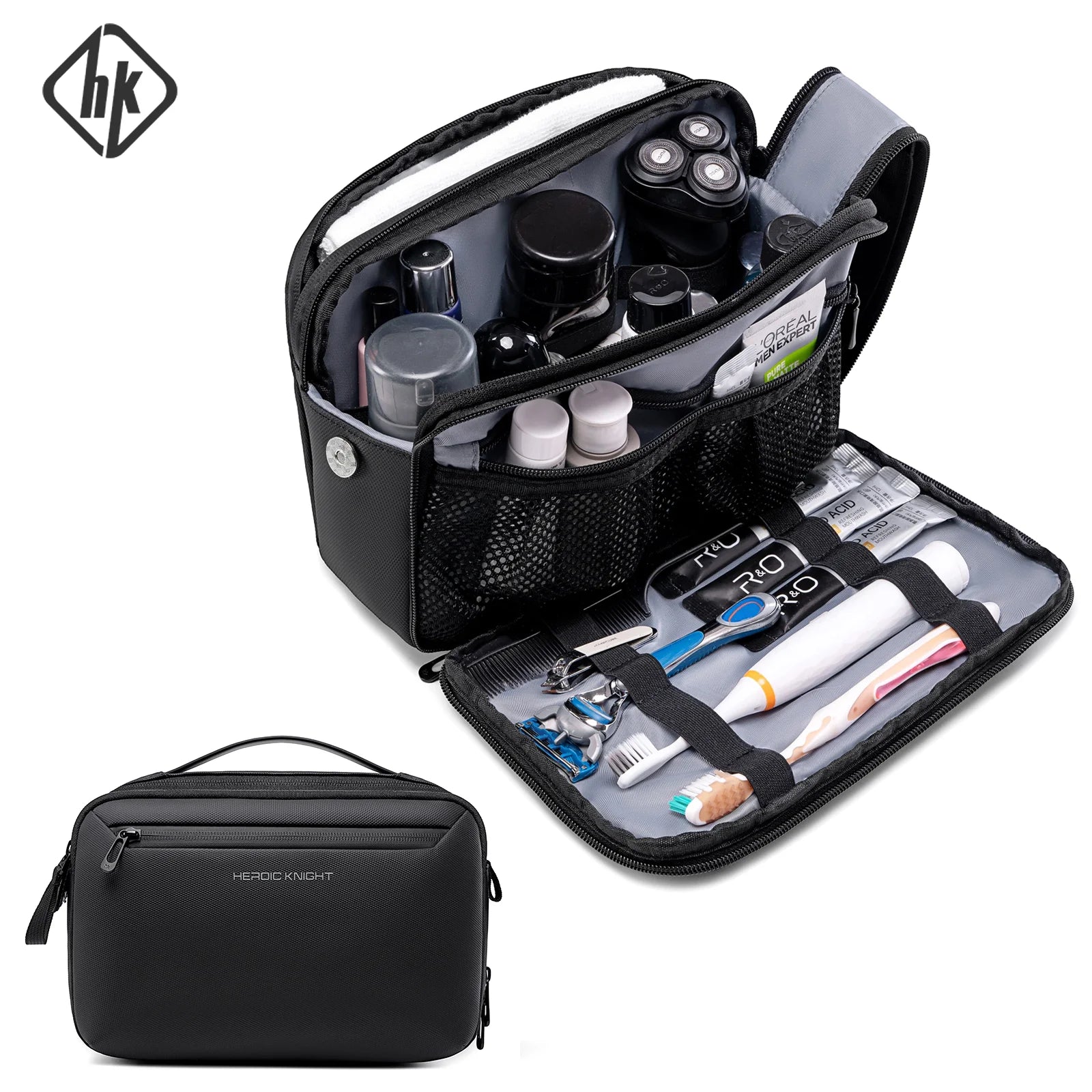HK Toiletry Bag for Men Portable Pouch Travel Organizer Bag Dopp-kit Waterproof Shaving Pack Makeup Cosmetic Bag Storag Bath Bag