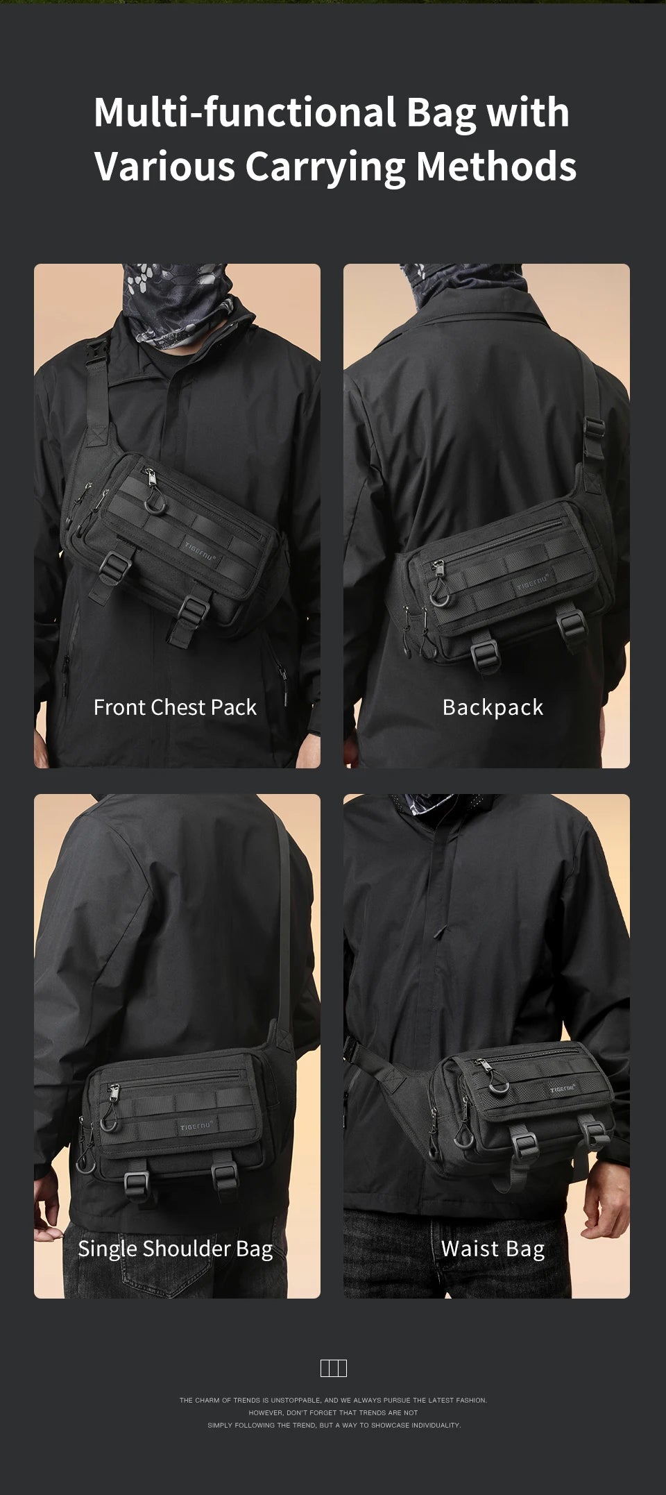Tigernu Men Chest Bags Outdoor Messenger Bags For Men Hunting Carry Pack Sling Bag Male Hiking Shoulder Bag Waist Bag Crossbody