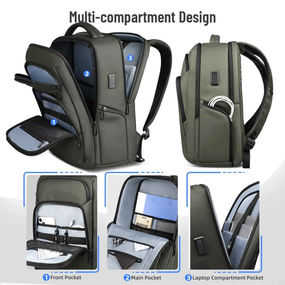 HK Casual Business Backpack for Men Travel Daypack Waterproof 17.3 Inch Laptop Bag for Work Office College Bag with USB Charging