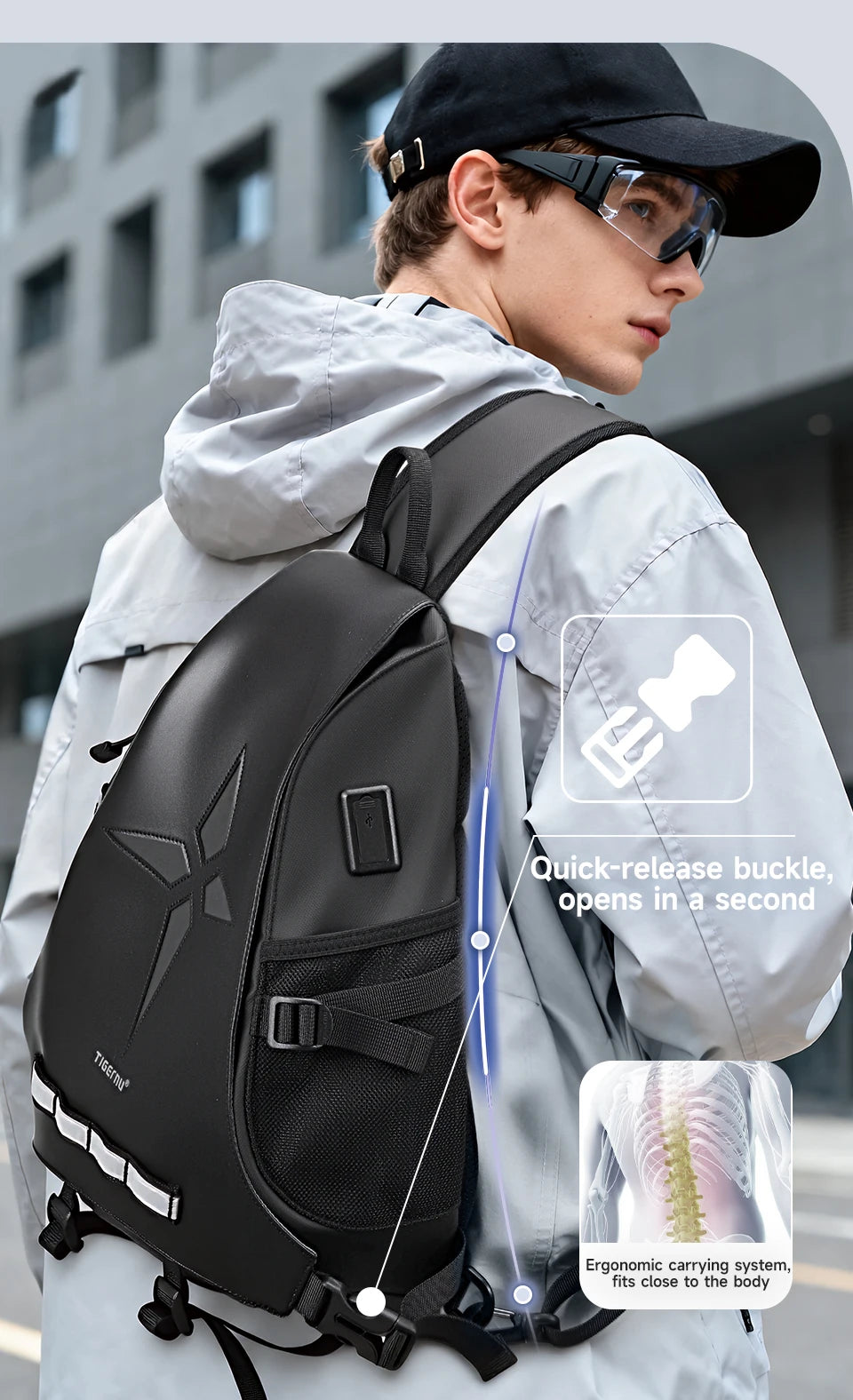 Tigernu Fashion Chest Bags For Men Outdoor Sports Shoulder Bags Male Reflective Strip Crossbody Sling Bags Hiking Biking Travel