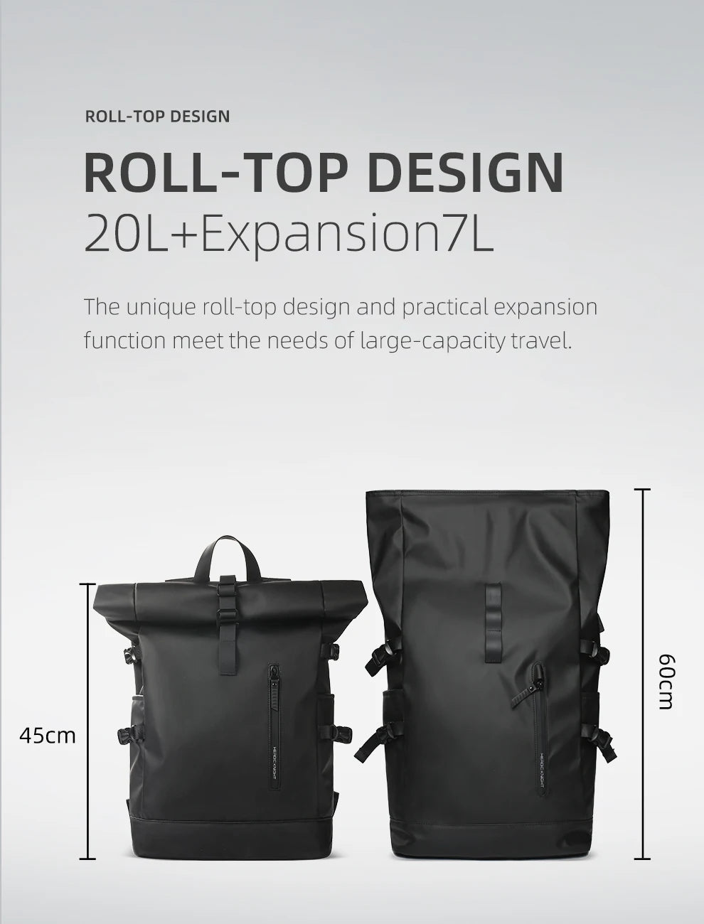 HK Expandable Travel Backpack Men Large Capacity Waterproof 15.6” Laptop Bag Hiking Rucksack Cycling Daypack Bag with USB Port