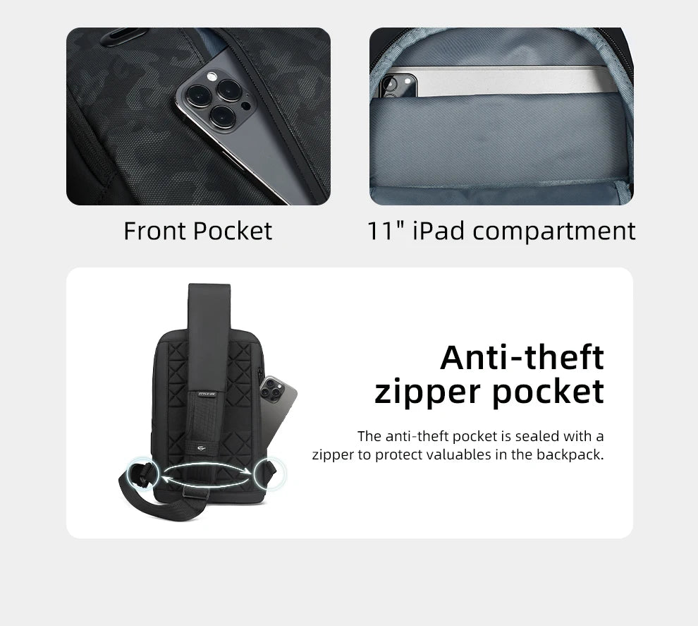 HK Lightweight Shoulder Bag USB Charging Camouflage Crossbody Bag for Men Casual Outdoor Running Sling Bags With Earphone Jack