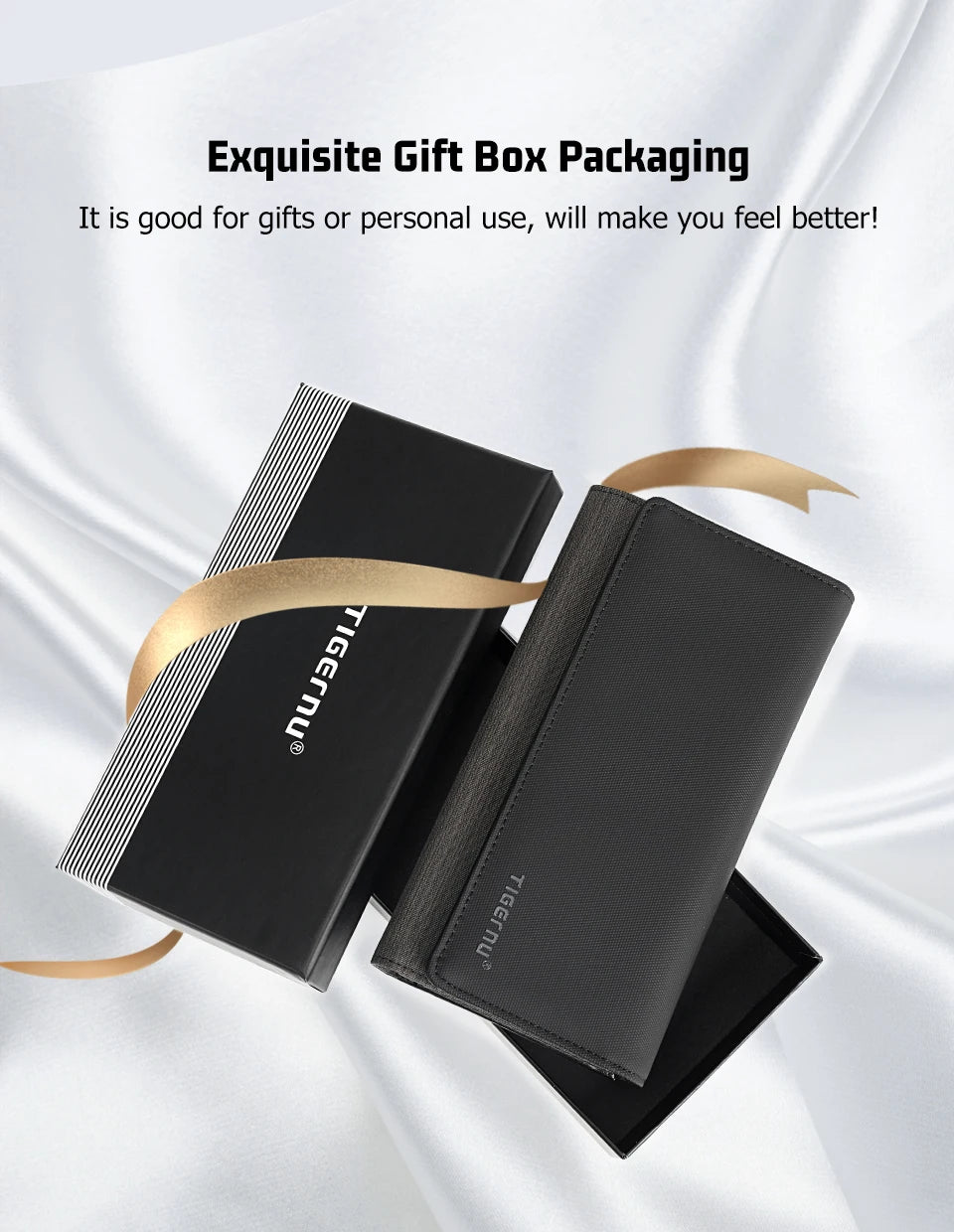 Tigernu Wallets Men Long Purses Male Handbags Coin Purse Cards Holder Oxford Billfold Wallet With Gift Box Money Clips Mens Bags
