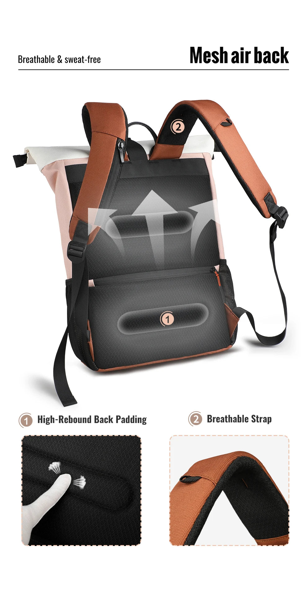 HK Expandable Travel Backpack Roll-top Laptop Backpack for Women Waterproof 15.6 inch Computer School Bags with USB Port Daypack