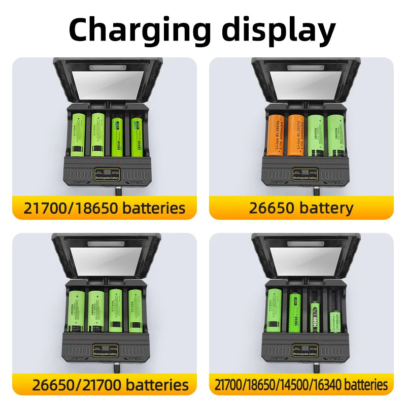 Solar Lithium Battery Smart Charger Type-C USB Four-Slot Multi-Function Outdoor Charger for 3.7V 18650/26650/21700 Batteries