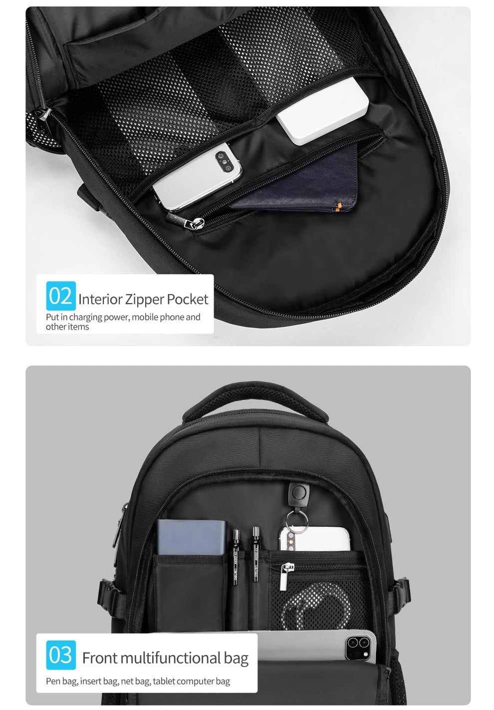 HK Casual 15.6 inch Laptop Backpack Men Large Capacity School Bags Business Travel Backpack Student Sports Backpack YKK Zippers