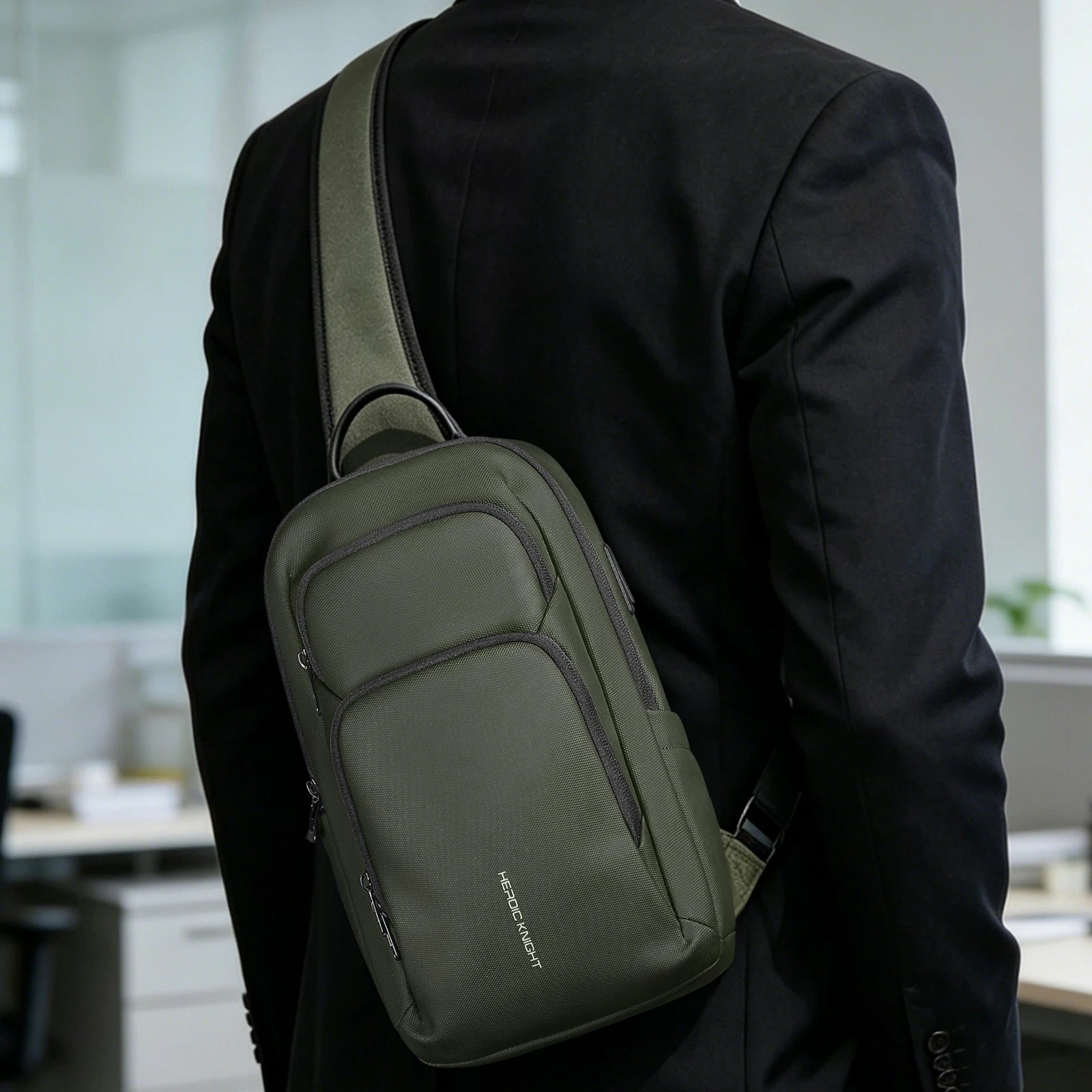 HK Lightweight Crossbody Bag for Men Waterproof Men's Shoulder Bag with USB Port Anti Theft Chest Sling Bags Commute Work Pouch