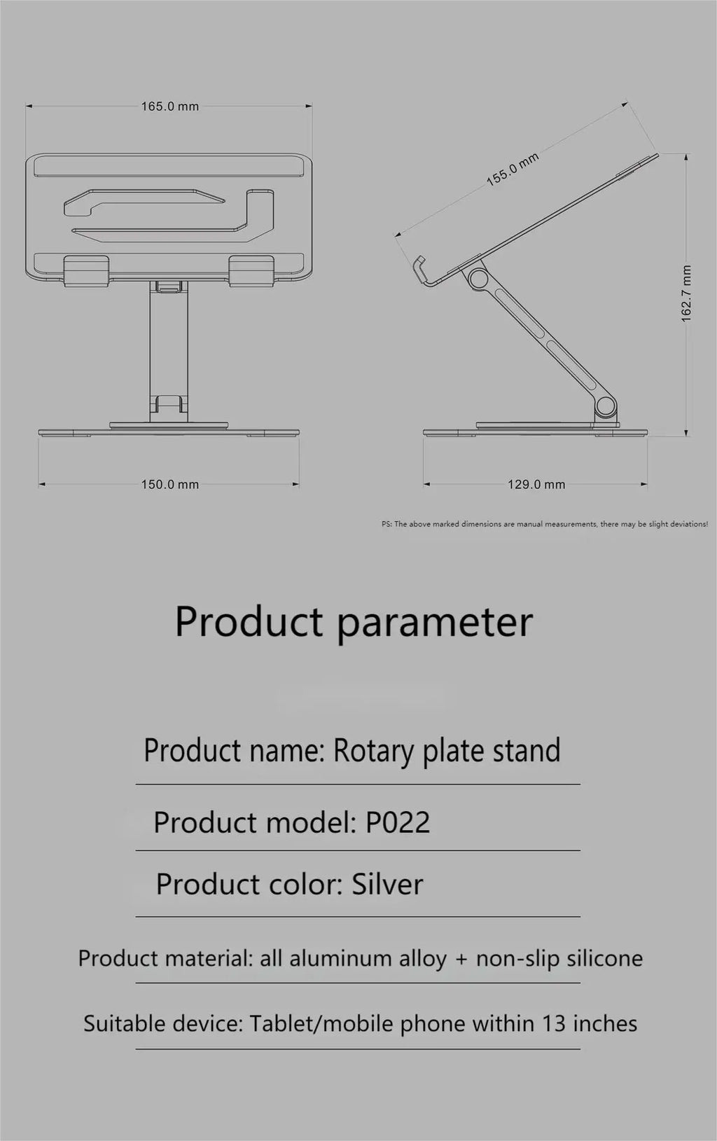 360° Rotation Tablet Stand for iPad, Adjustable Foldable Tablet Holder,Aluminum Phone Stand Compatible with iPad Pro/ Air/ Mini