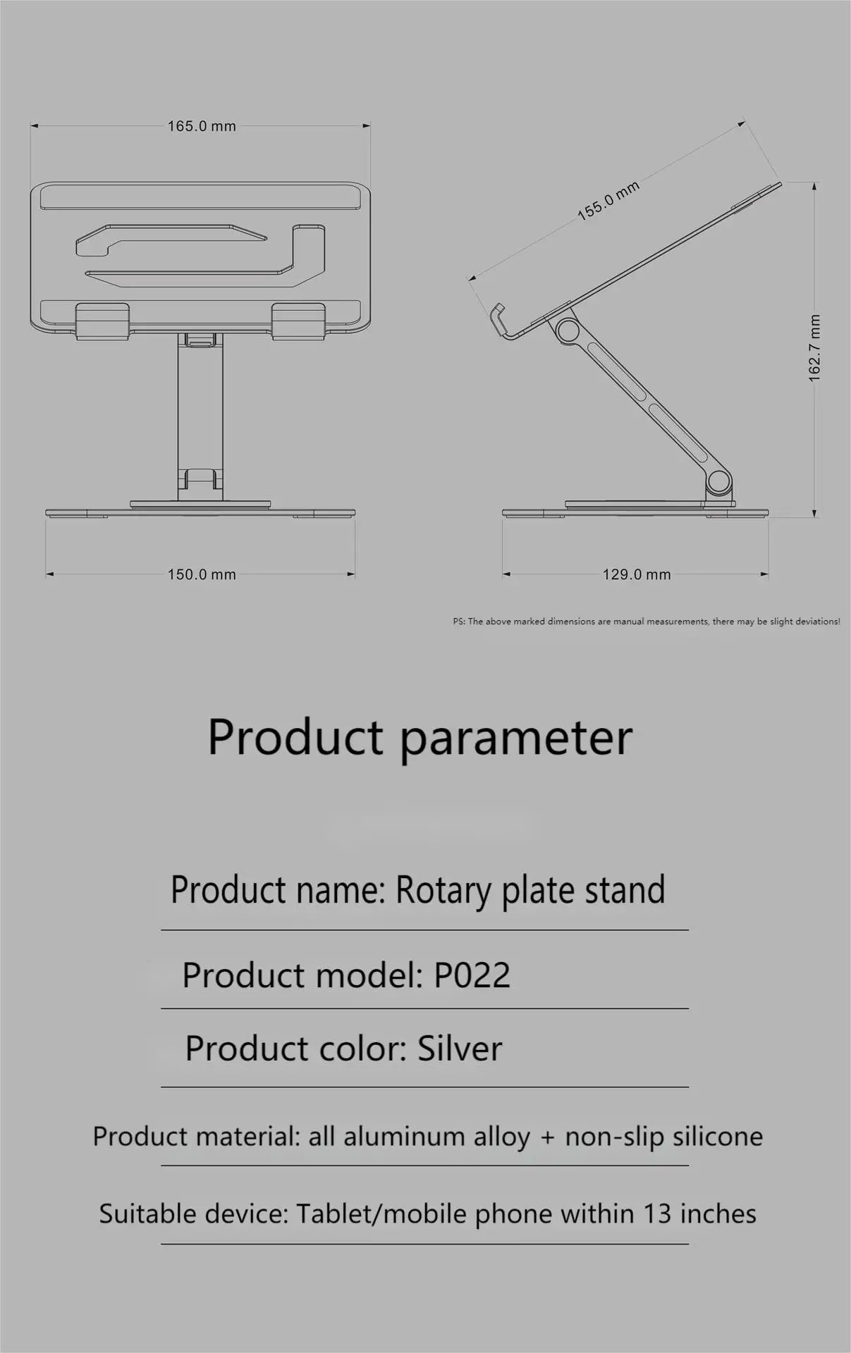 360° Rotation Tablet Stand for iPad, Adjustable Foldable Tablet Holder,Aluminum Phone Stand Compatible with iPad Pro/ Air/ Mini
