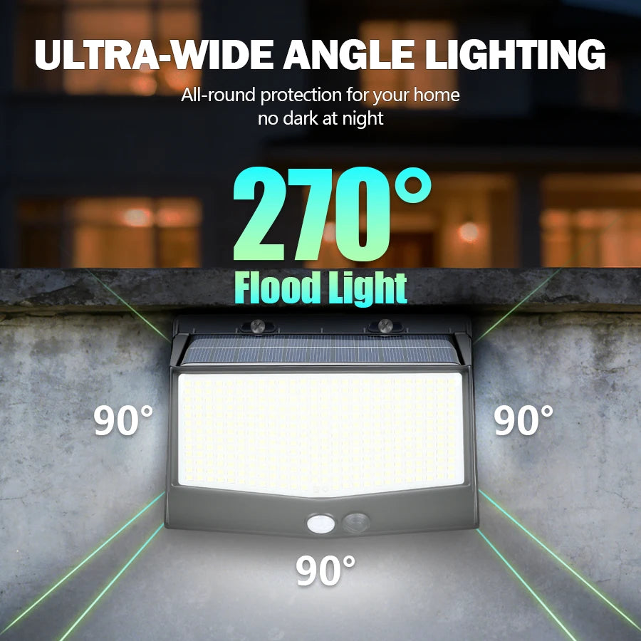 Solar Lights Outdoor 458 LED Solar Wall Lamp Waterproof Wireless Motion Sensor Security 3 Modes Garden Fence Yard Deck Garage