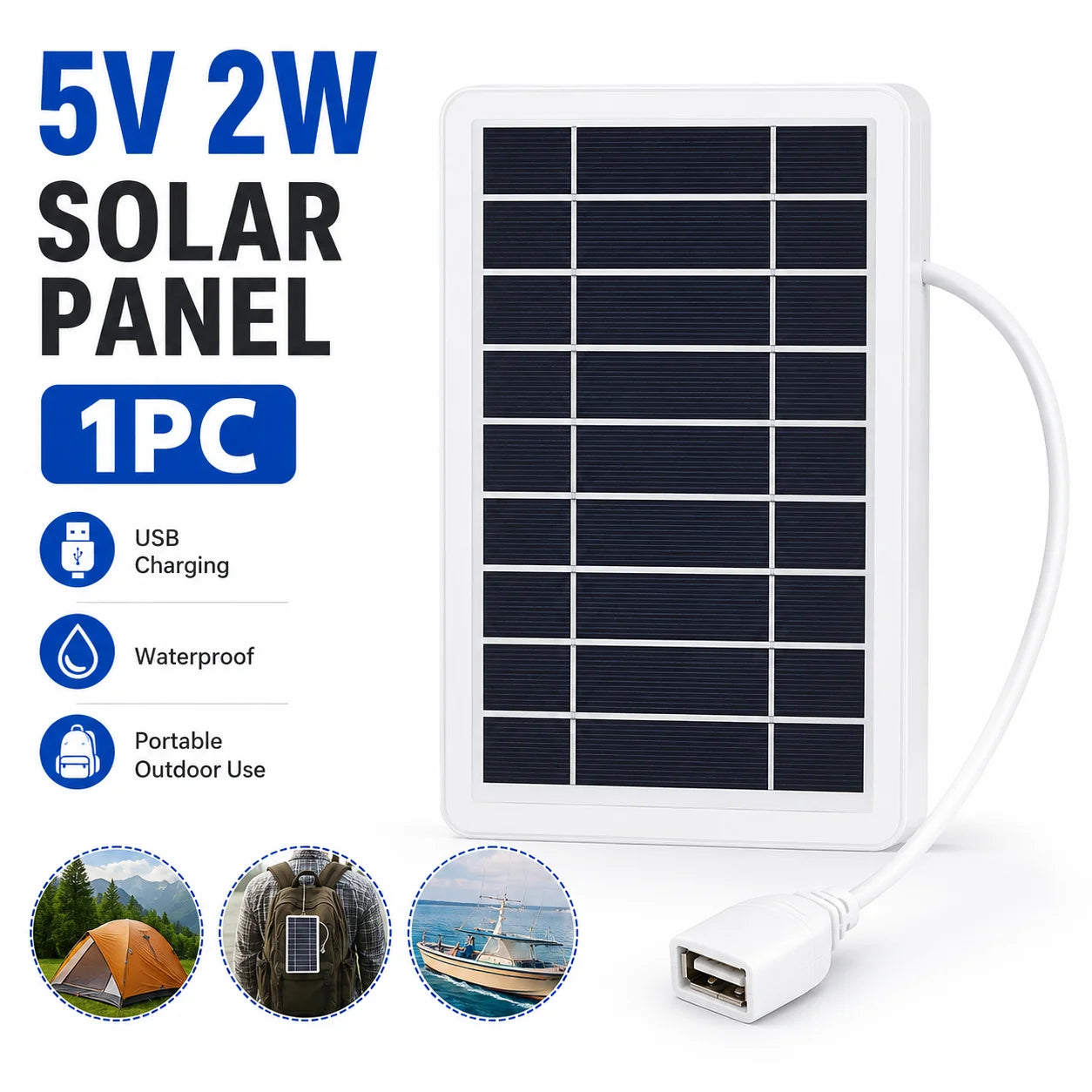 High Efficiency Portable USB Solar Panel Charger Safe Stable Fast Charging for Phones Fans Flashlights Outdoor Camping Travel