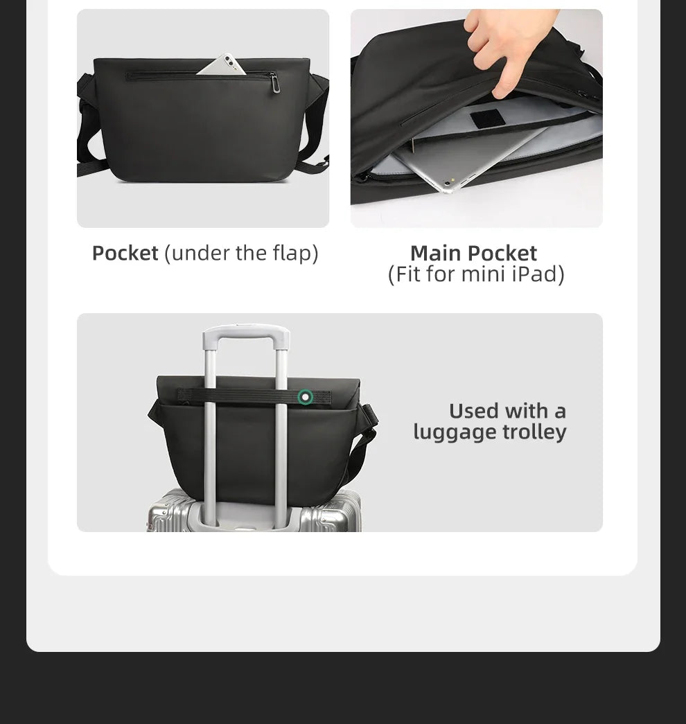 HK Minimalist Crossbody Bag for Men Waterproof Shoulder Messenger Bag Lightweight Sling Pack Casual Travel Chest Bag Shool Bag
