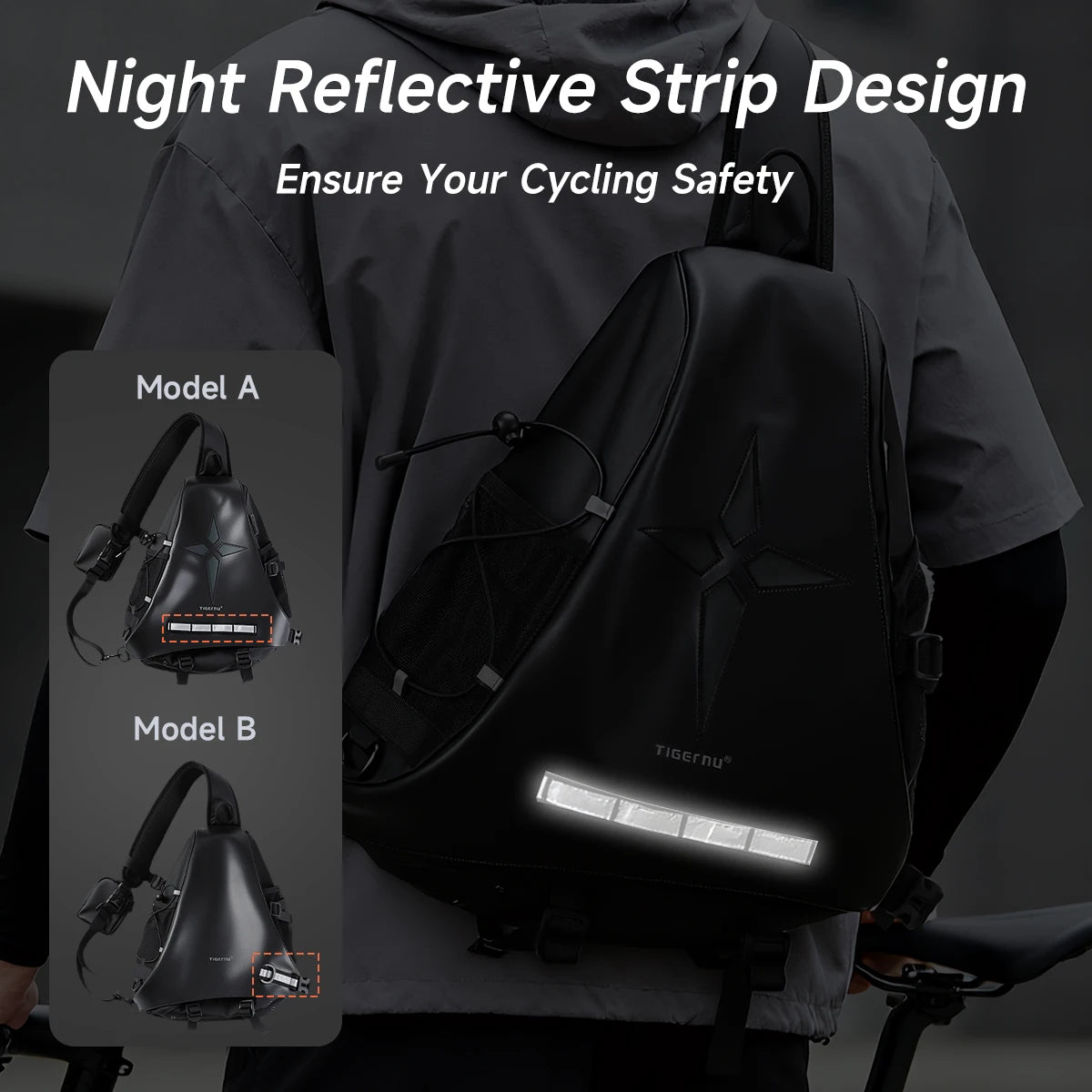 Tigernu Fashion Chest Bags For Men Outdoor Sports Shoulder Bags Male Reflective Strip Crossbody Sling Bags Hiking Biking Travel