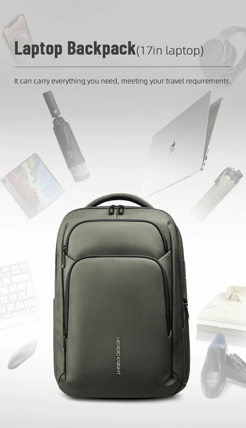 HK Casual Business Backpack for Men Travel Daypack Waterproof 17.3 Inch Laptop Bag for Work Office College Bag with USB Charging