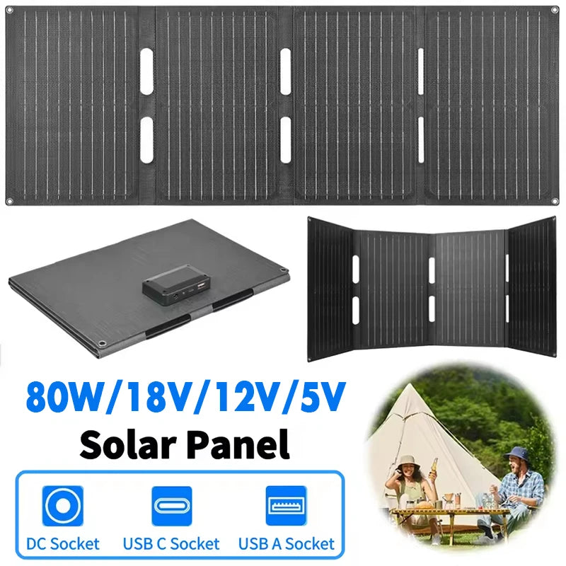 80W Folding Solar Panel IP65 Waterproof Portable Solar Panel Charger Solar Cell for Cell Phone Laptop Backpacking Camping Hiking