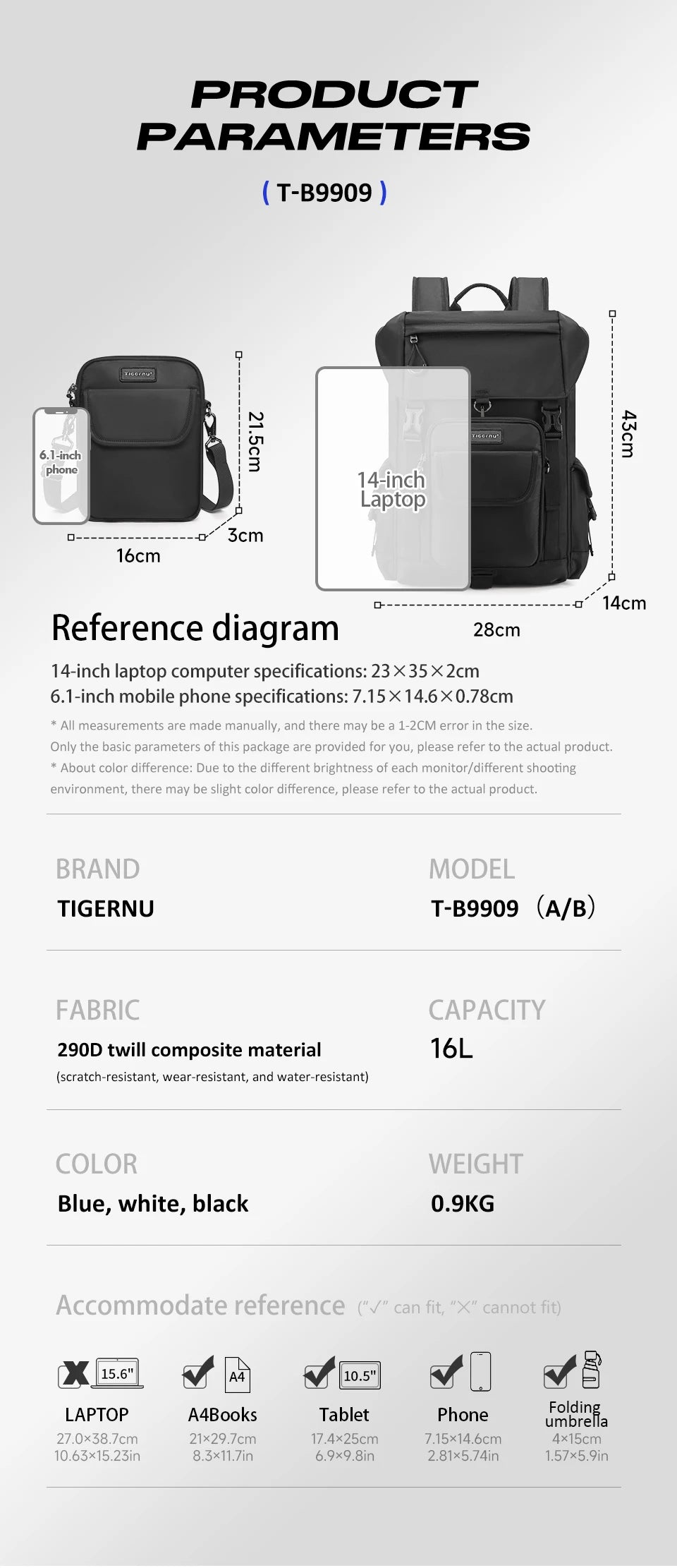 Tigernu Casual Backpack Men's Travel Backpack Bags For Laptop 15.6‘’ Fashion School Backpack Male Commuting Backpack Schoolbag