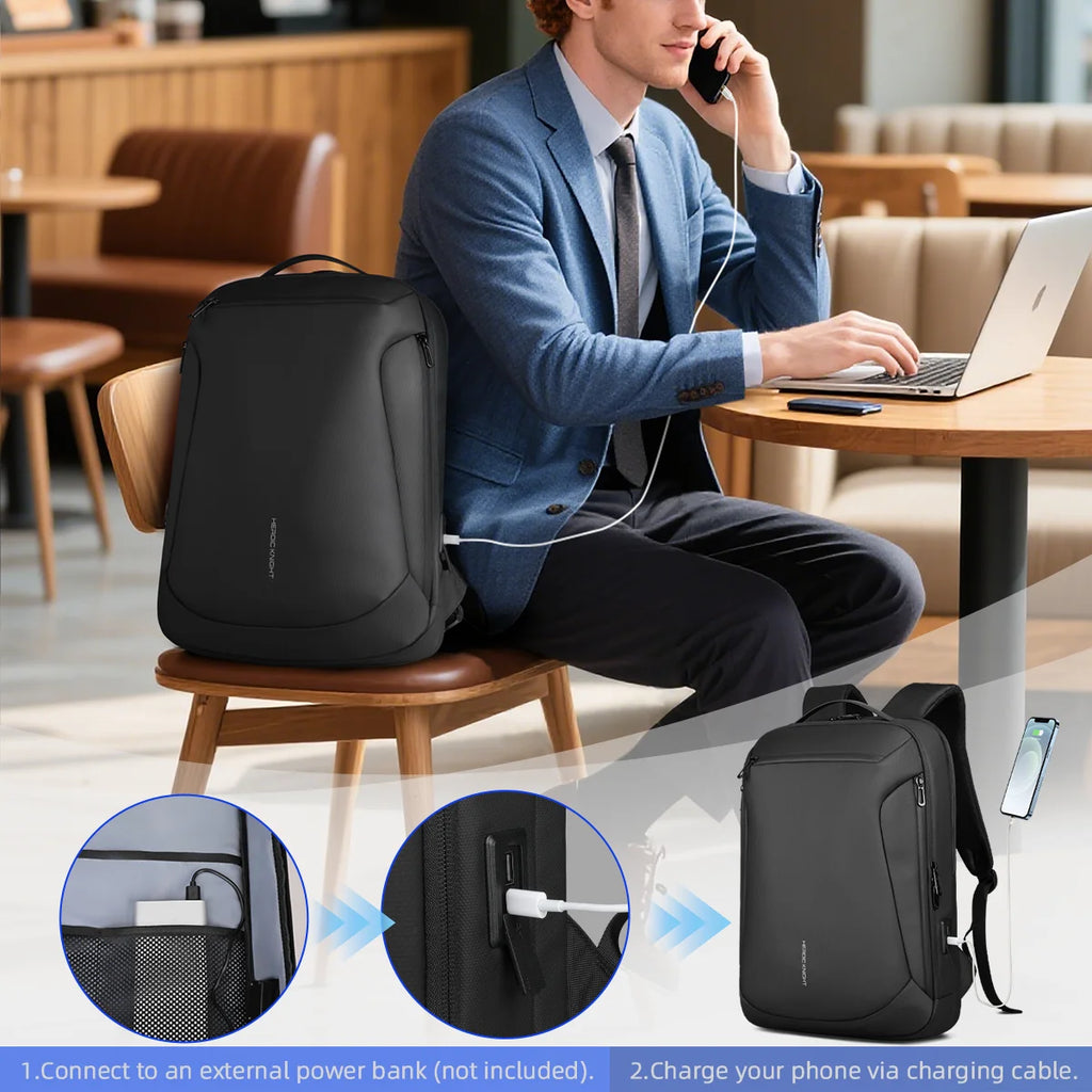 HK Minimalist Business Backpack Men Large Capacity Travel Backpack Waterproof 15.6 inch Laptop Bag with USB Port Daily Rucksack