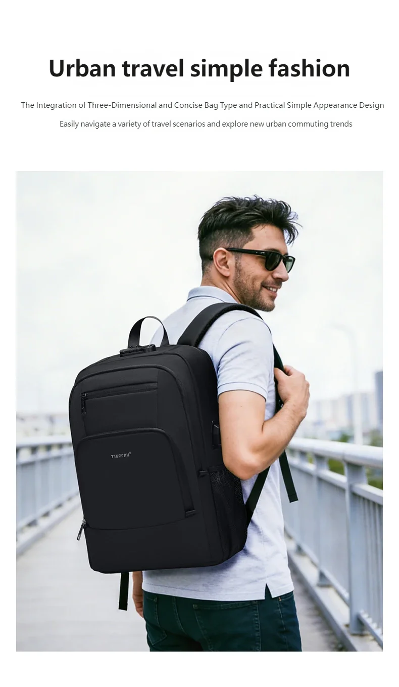 Tigernu 15.6 Laptop Backpack Business Travel Daily Backpack With External USB Port Wear‑Resistant Suspended Zipper Anti‑Theft