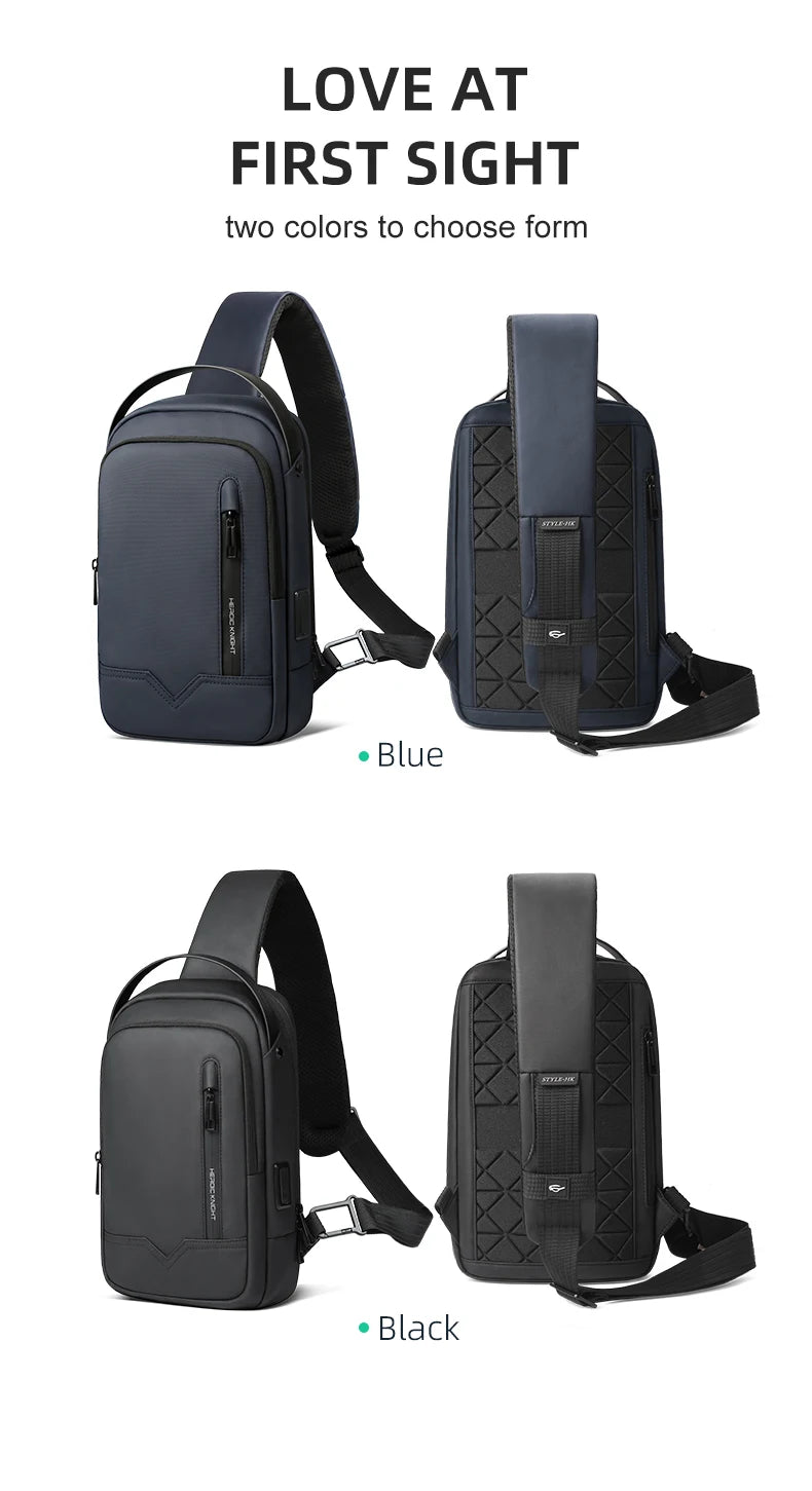HK Minimalist Crossbody Bag Waterproof Men's Shoulder Bag Oxford Casual School Bag with USB Port Commute Business Chest Bag Male