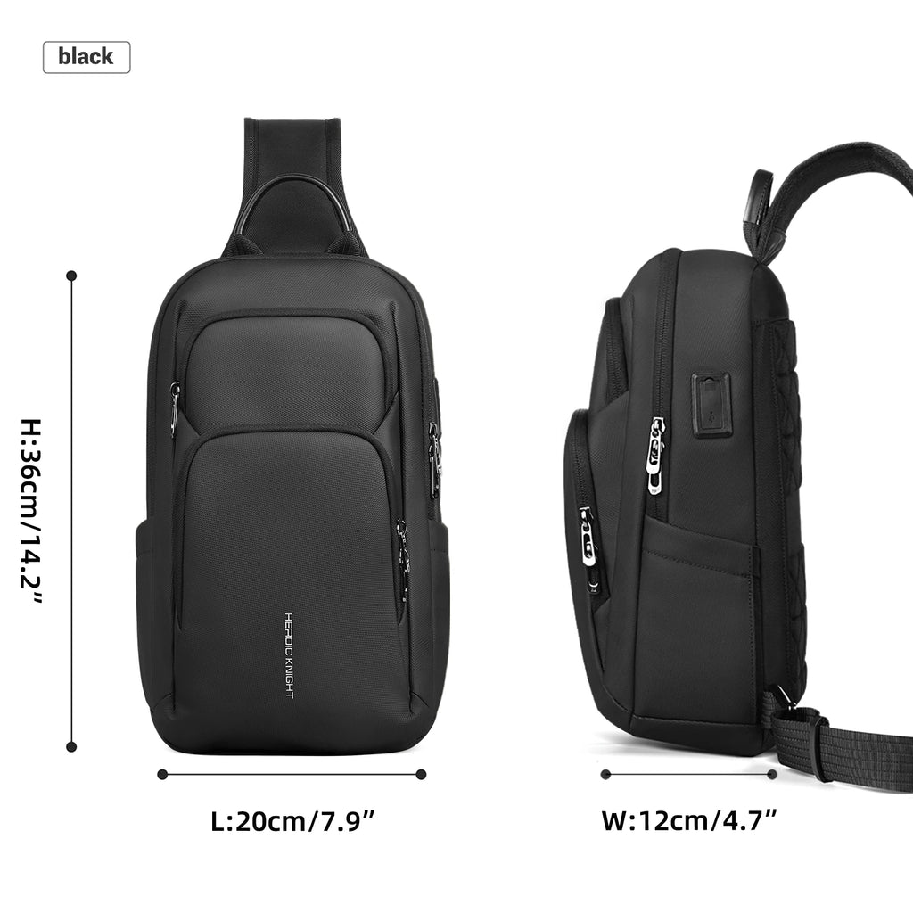 HK Lightweight Crossbody Bag for Men Waterproof Men's Shoulder Bag with USB Port Anti Theft Chest Sling Bags Commute Work Pouch