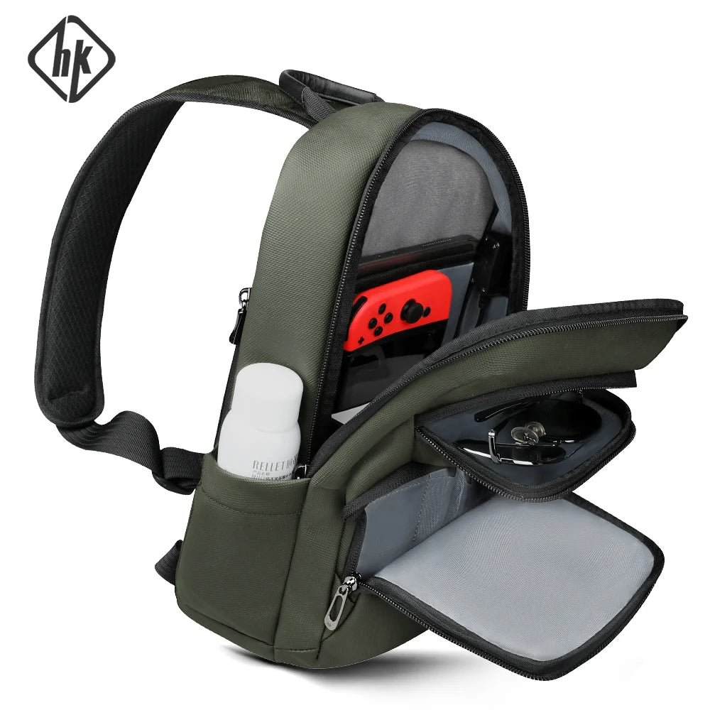 HK Waterproof Men's Shoulder Bag Fit 7.9" iPad Lightweight Crossbody Bag with USB Port Minimalist Phone Pouch for Daily Commute