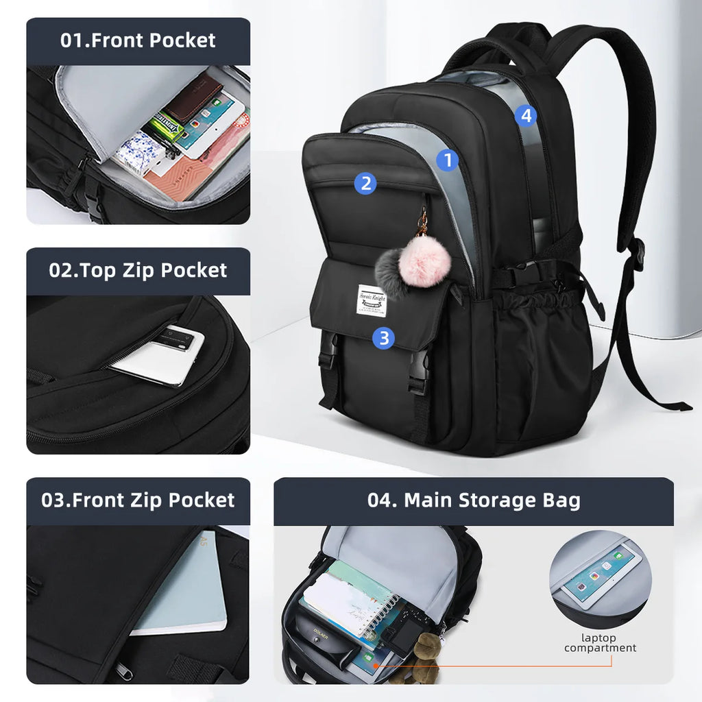 HK Large Capacity School Backpack Girls Bookbag for College Students Lightweight 15.6 inch Laptop Computer Backpack Notebook Bag