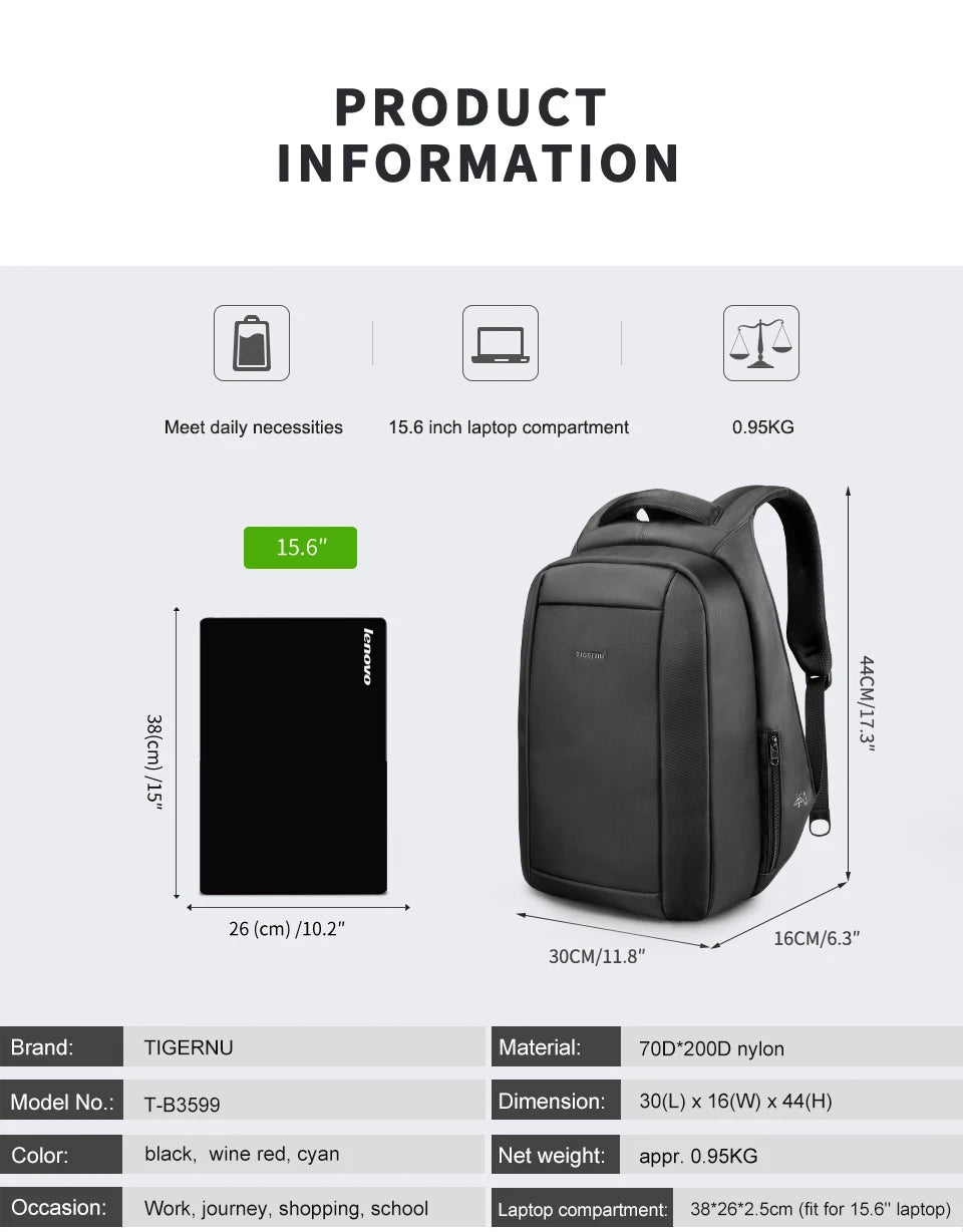 Tigernu Backpacks For Men For Women 14-15.6 Laptop Backpack Bag Anti Theft Backpack Travel Backpack For School Mochilas Knapsack