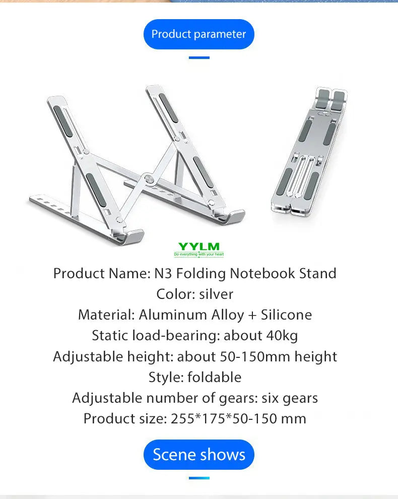 YYLM N3 Desktop Portable Aluminum Alloy Laptop Stand Foldable Heightened For iPad Bracket Notebook Metal Cooling Base In Stock