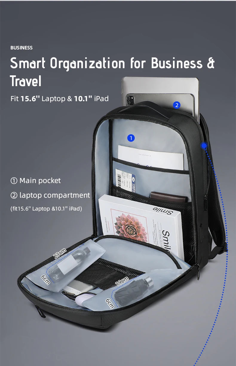 HK Business Backpack for Men 15.6 Inch Travel Laptop Backpack with USB Port Waterproof Computer Backpack Commute Casual Daypack