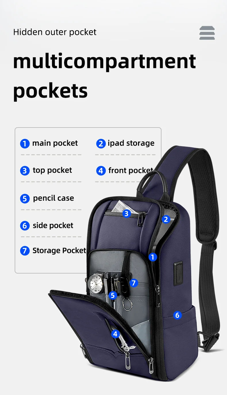 HK Minimalist Crossbody Bag Lightweight Men's Shoulder Bag With USB Port Anti-theft Business Bags for Man Waterproof Daily Pack