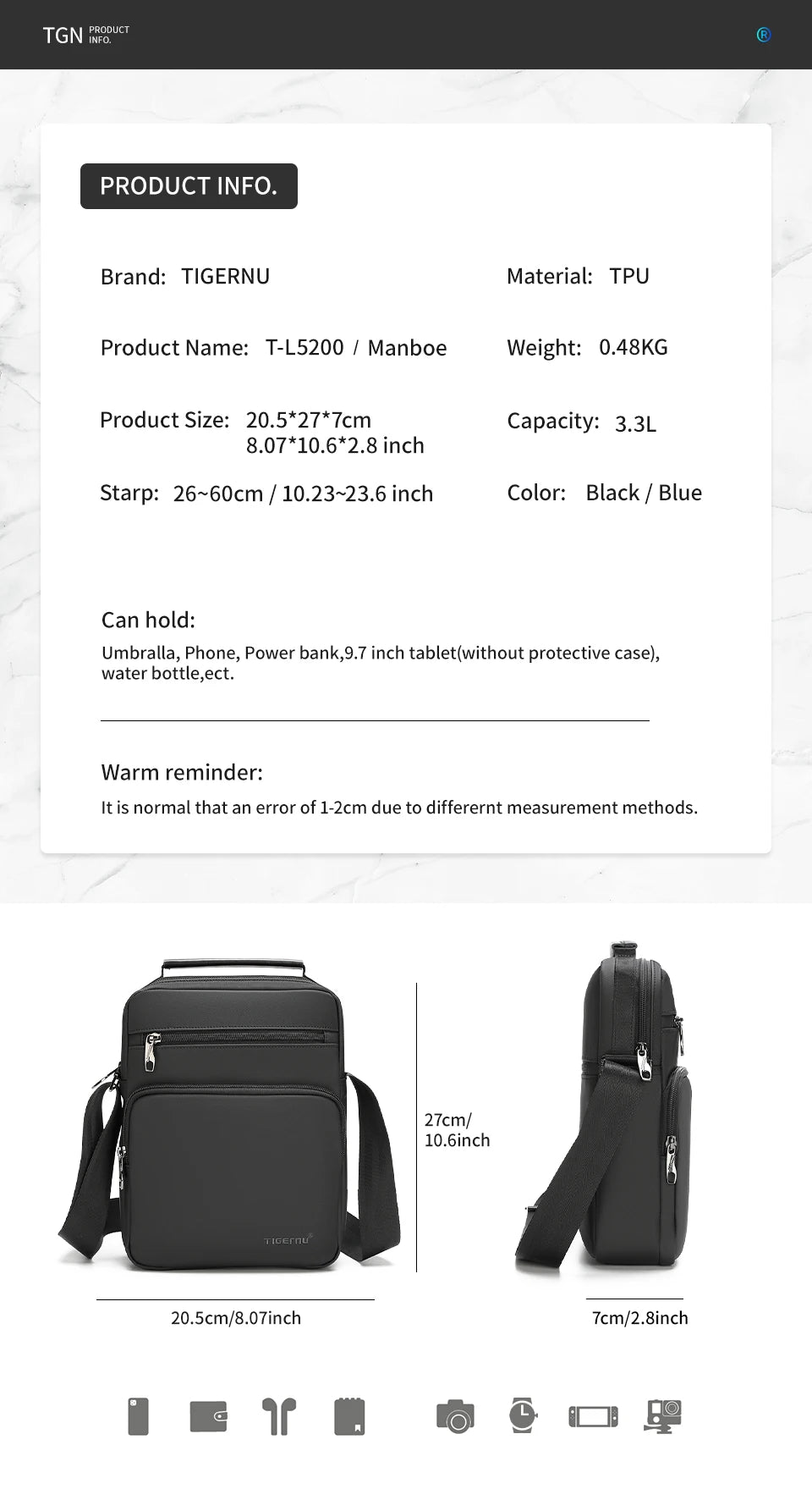 Tigernu Messenger Bags For Men Fashion Crossbody Bags 9.7inch Ipad Bag MIni Pack Men Business Bag Shoulder Bags Male Handbags